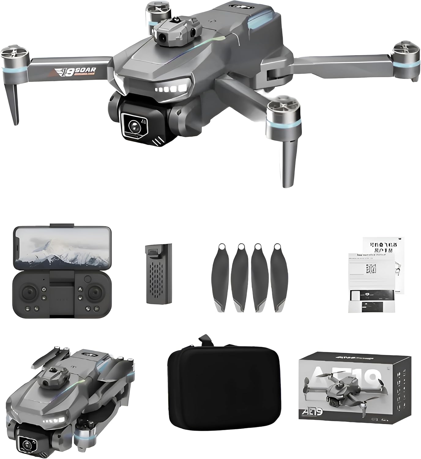 AE19 Drone, High-Definition Dual Camera, 8K Professional Obstacle Avoidance, Folding Quadcopter Toy, Remote-Controlled Aircraft