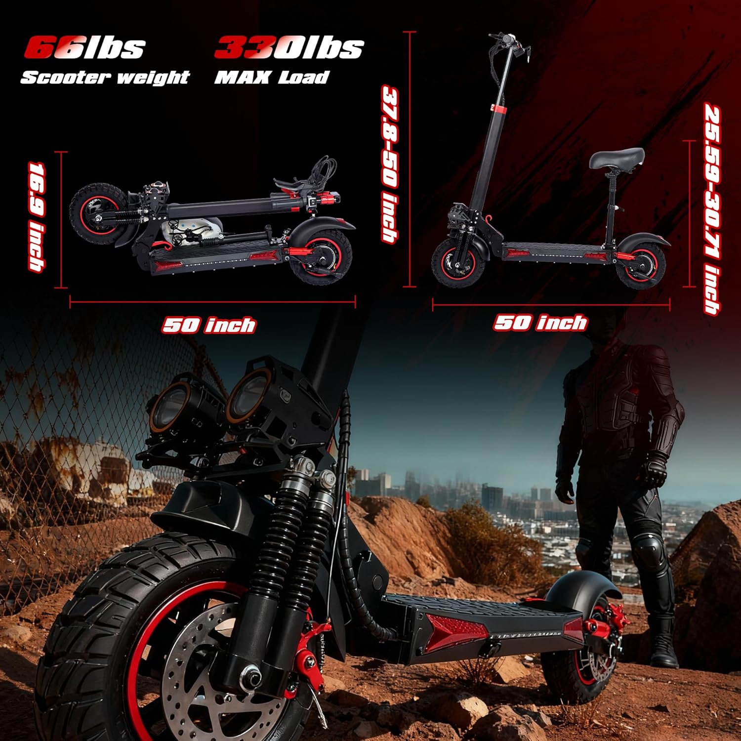 DOF 1600W/1200W Motor Electric Scooter for Adults, Dual Disc Brakes & Suspension, 48V 21Ah/18Ah Long Range Battery, Up to 31 MPH, 37+ Miles, 11