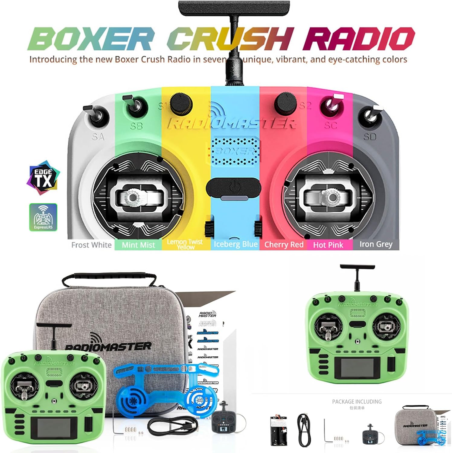 RadioMaster Boxer Crush EdgeTX 2.4G 16CH Transmitter Radio Control ExpressLRS RF System with AG01 Hall Gimbals (Cherry Red-ELRS M2)