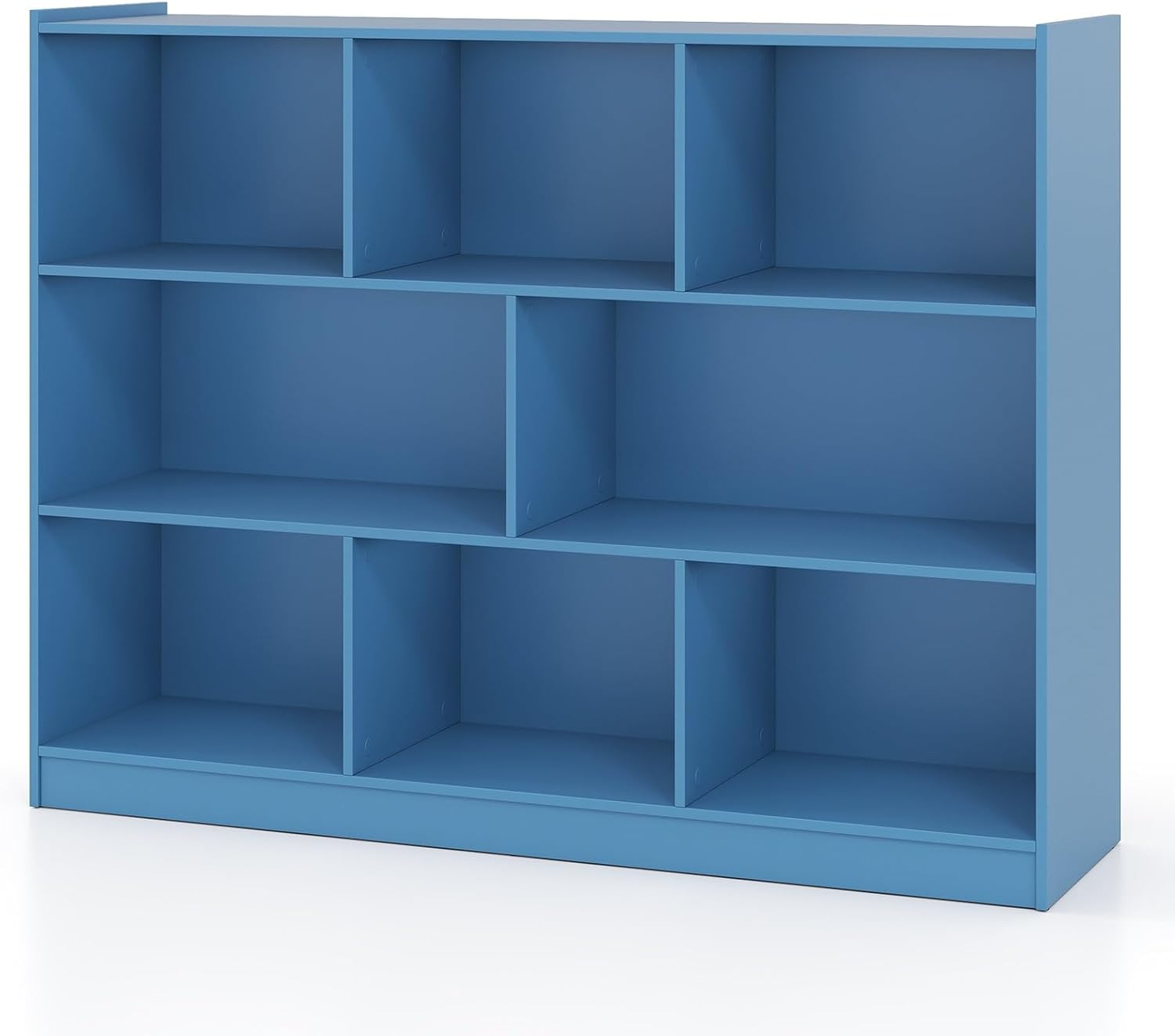 FIREFLOWERY Toy Storage Organizer, 3-Tier Wooden Bookcase with Anti-Tip Design, Easy Assembly Heavy-Duty Open Storage Shelf for Playroom, Classroom, Nursery, 48” L x 12.5” W x 36.5” H (Blue)