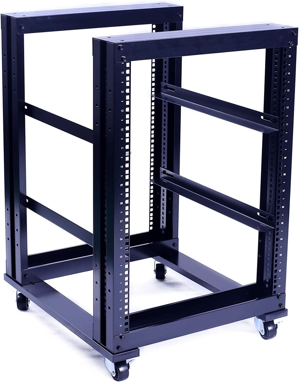RAISING ELECTRONICS 15U 4 Post Open Frame 19inch Server/Audio Steel Rack 31inch Deep Aluminum UL Certified