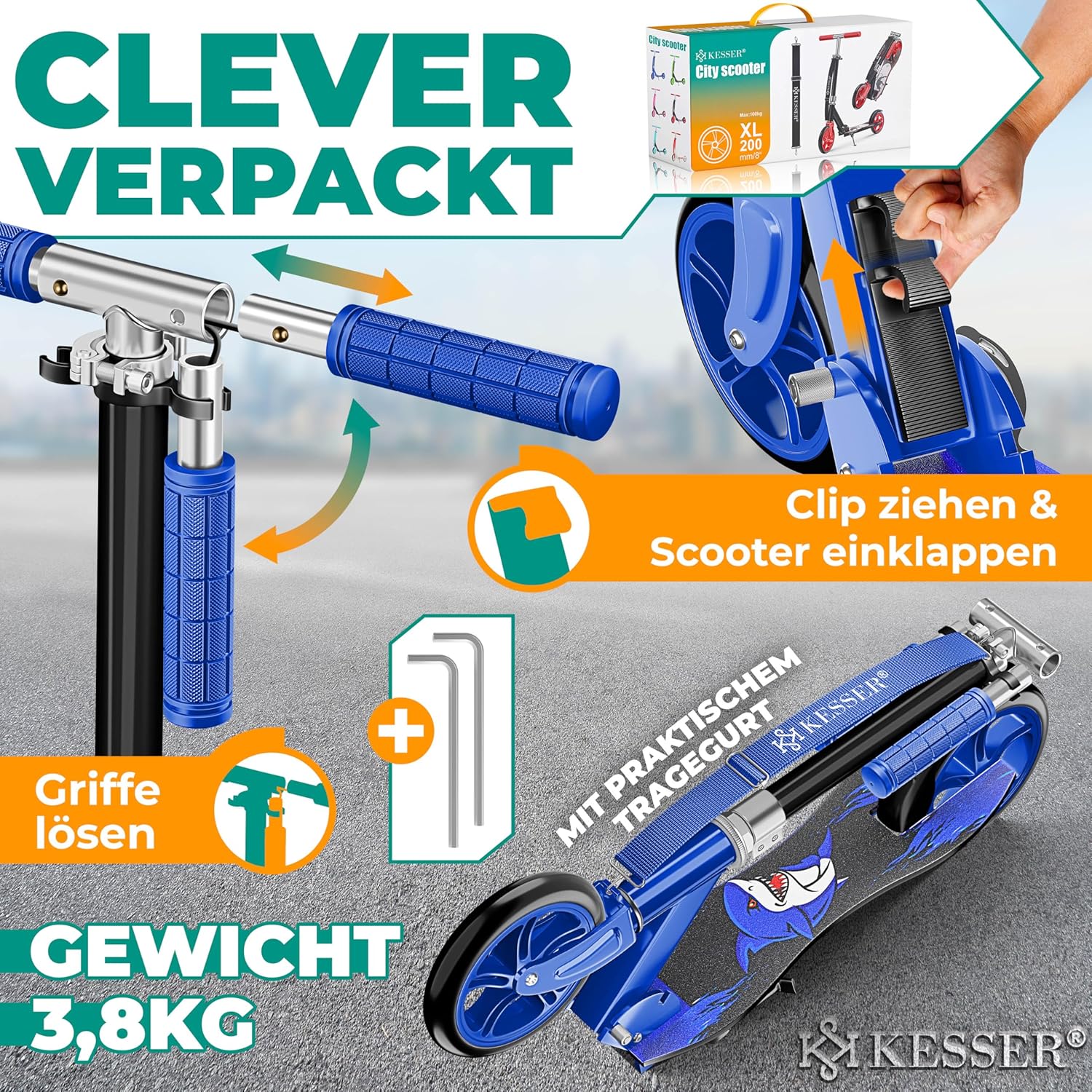 KESSER® Scooter Scooter Kids Scooter City Scooter Motorized Scooter Push Scooter Push Scooter Scooter Folding Stunt Scooter