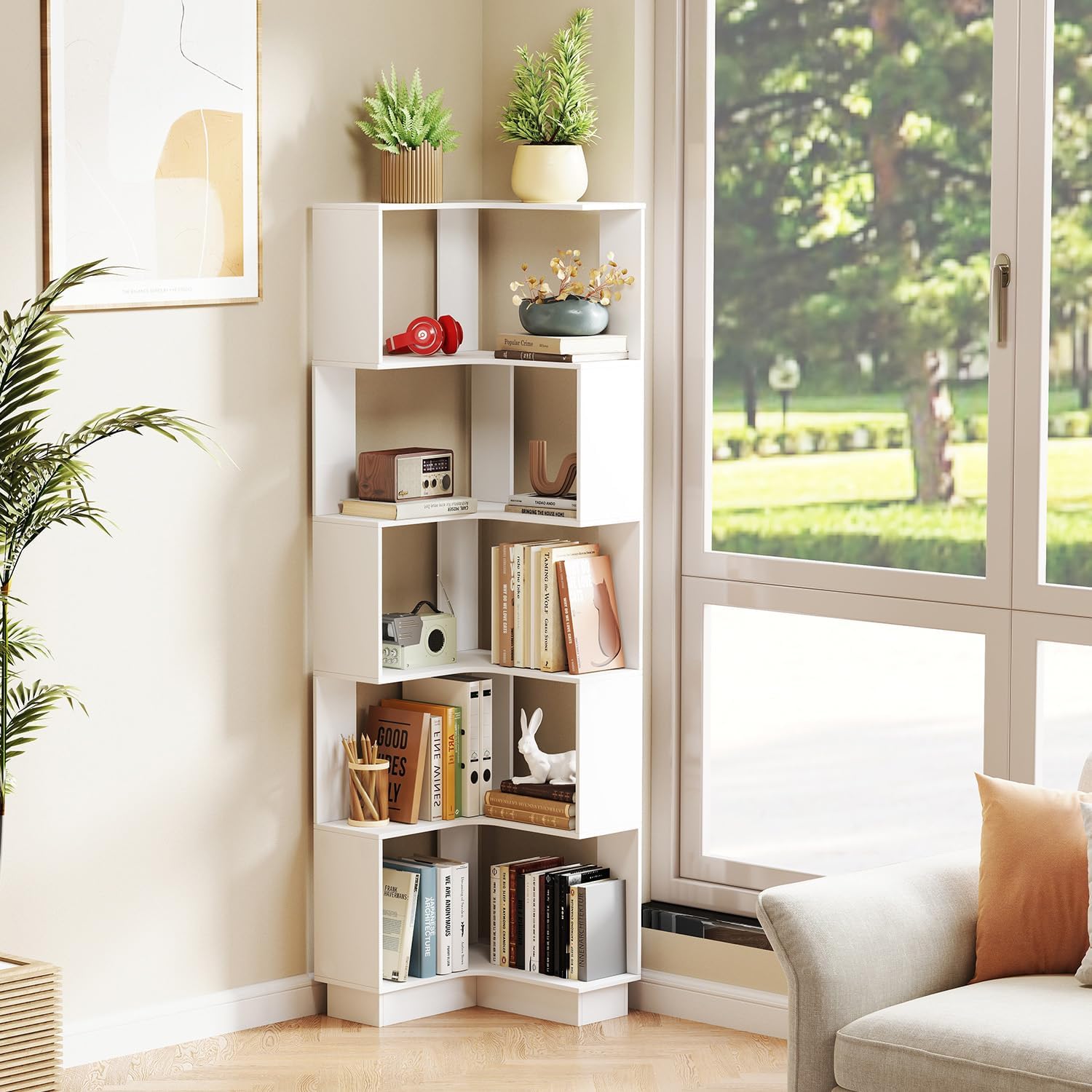 Nisorpa Corner Bookshelf, 5 Tiers Wooden Corner Bookcase 68.9
