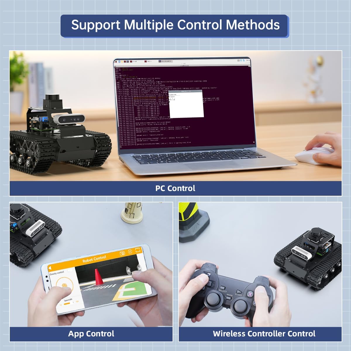 ROS2 Robot Car with ChatGPT Vision AI Large Language Models, 3D Depth Camera Tracked Tank Chassis Lidar SLAM Mapping Navigation Autonomous Driving, MentorPi T1 Advanced Kit without Raspberry Pi