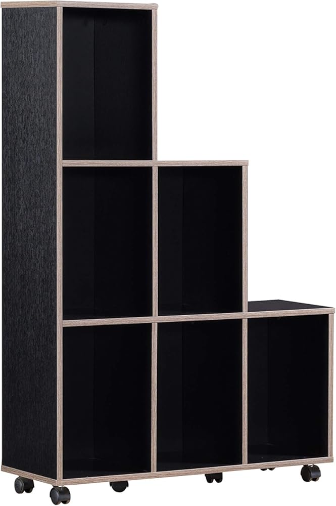 HOMES: Inside + Out Noe Contemporary Wood Bookcase with Mobile Caster Wheels, Cappuccino