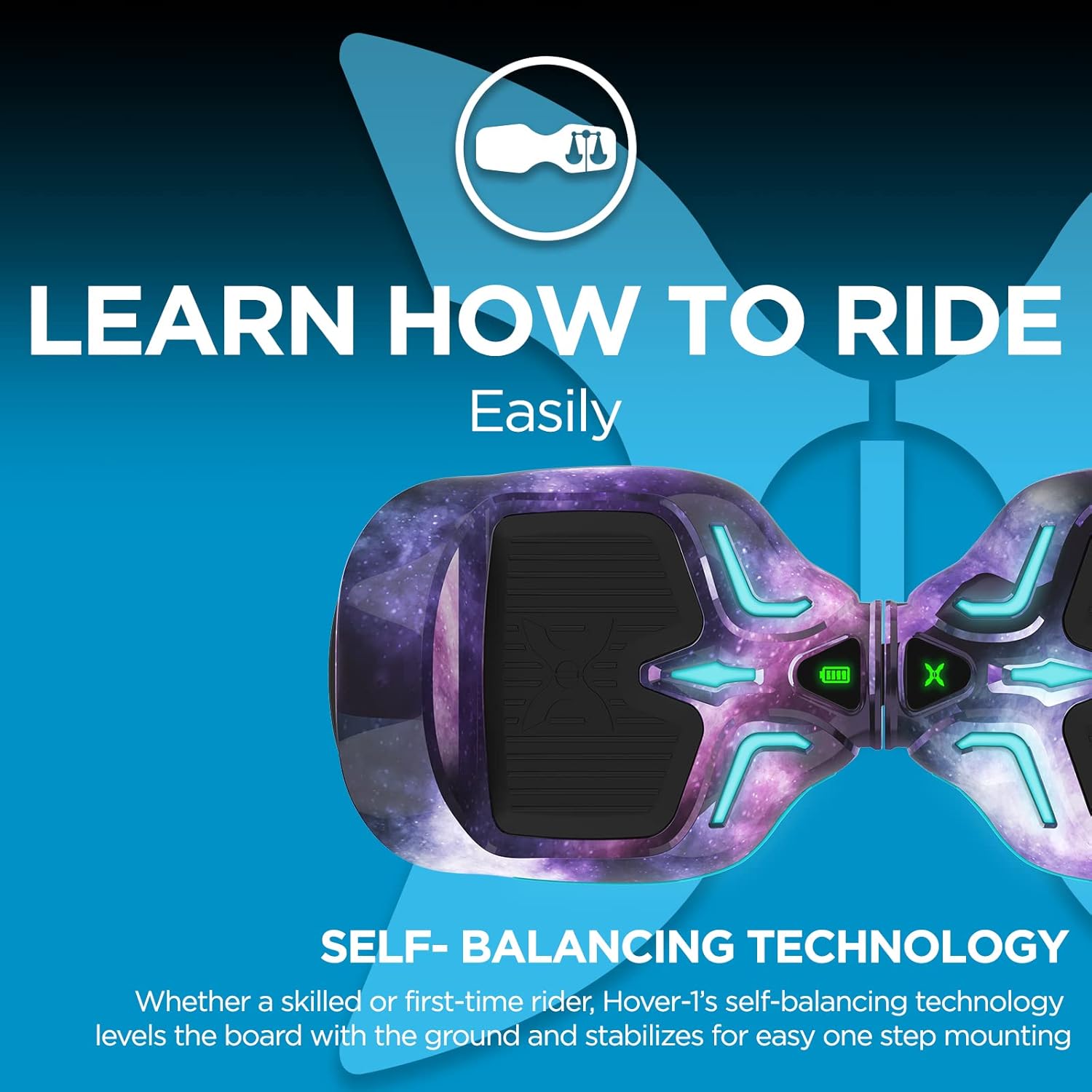 Hover-1 i100 Electric Self Balancing Scooter - 7MPH Top Speed, 6 Mile Range, 5HR Full-Charge, Built-In Bluetooth Speaker, Rider Modes: Beginner to Expert