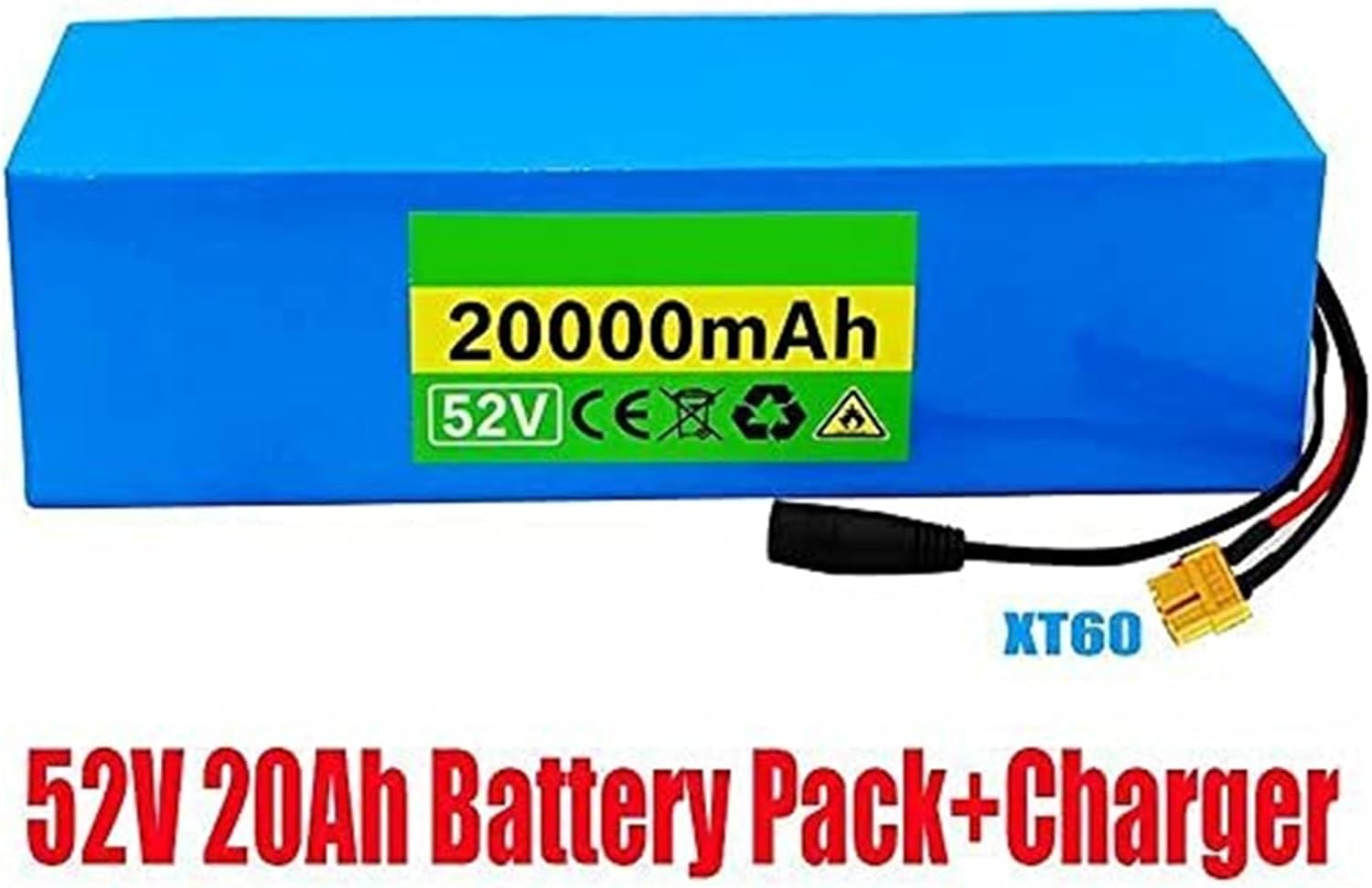 52V 20AH Lithium Ebike Battery Pack for 250W to 1000W Electric Bike and Scooter with Charger and BMS - High Capacity Rechargeable Power Source