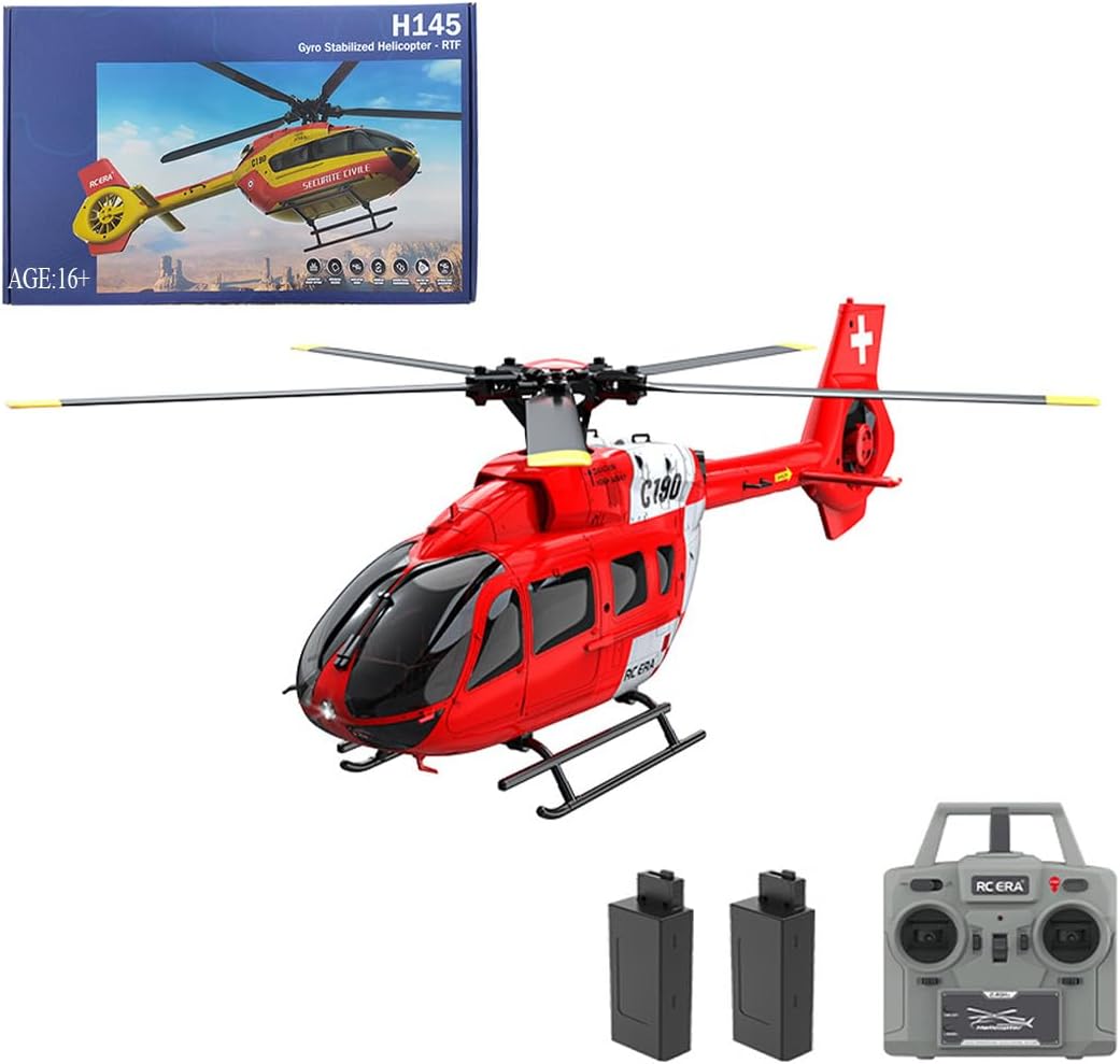 H145 C190 Remote Control Helicopter for Adults Beginners, 1:30 6CH 2.4G RTF RC Heli Single Rotor No Ailerons Maintain Altitude Hover/Optical Flow Positioning Six-axis Gyroscope (Red (2 Batteries))