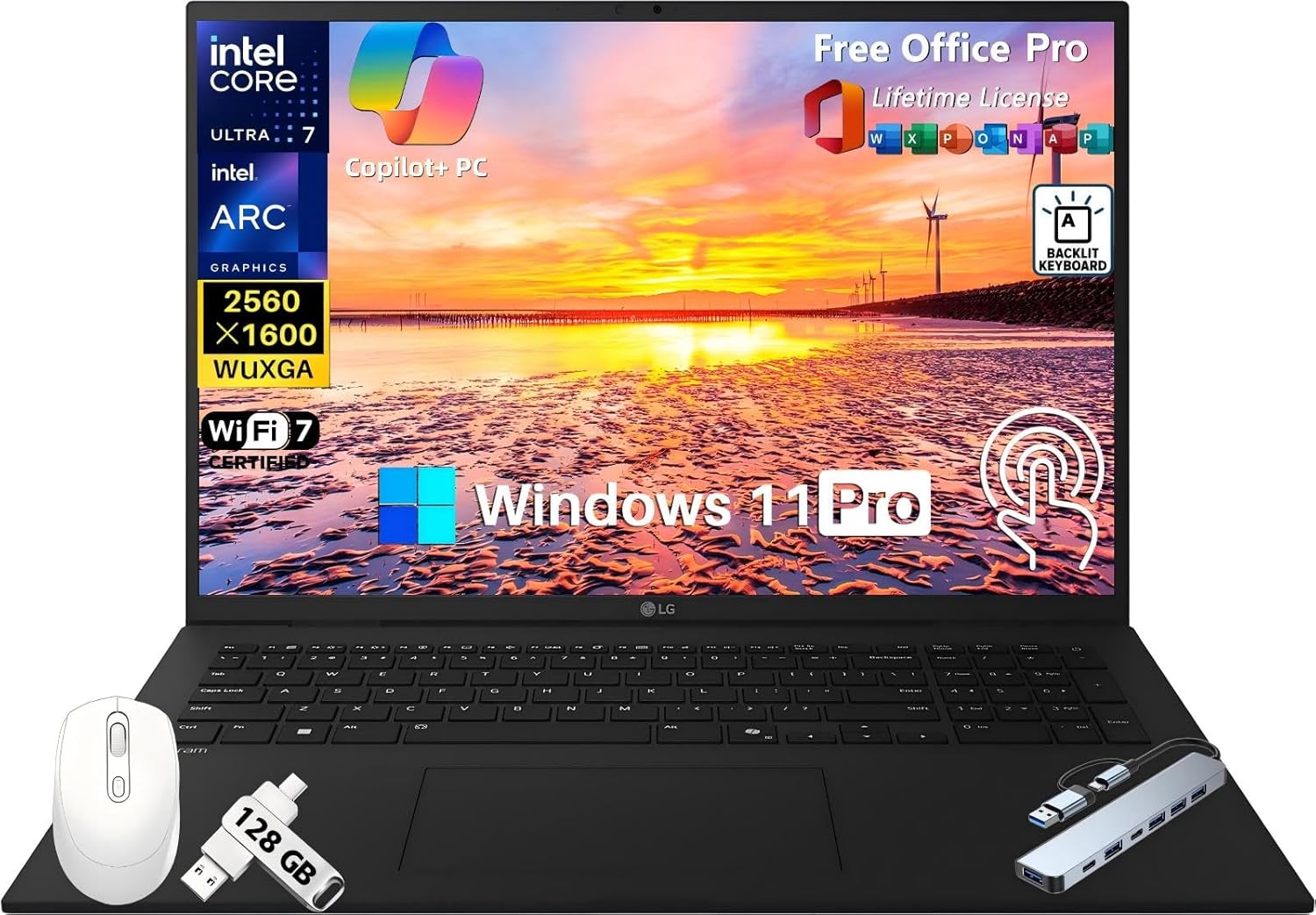 LG 2025 Gram 17 Touchscreen Laptop, Copilot+ PC, 2560 x 1600 320 Nits Display, Intel Ultra 7 258V CPU, Intel Arc Graphics, 32 GB DDR5 RAM, 2 TB SSD, Backlit KB, Thunderbolt, Wi-Fi 7, w/Accessories