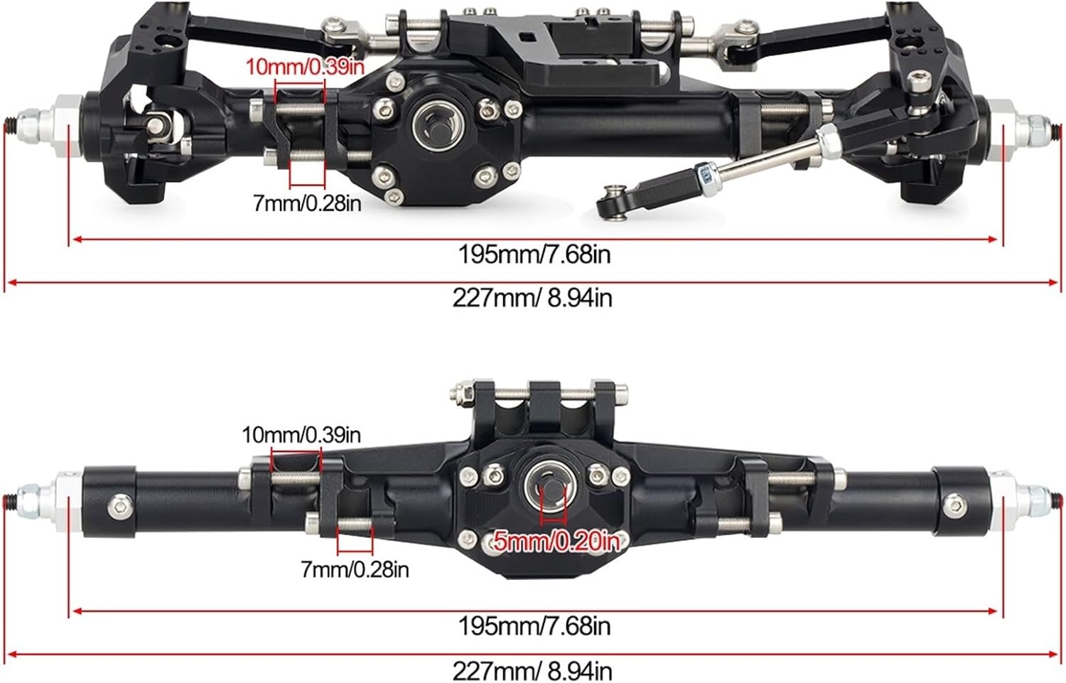 CNC Aluminum Front Rear Straight Axle Set for 1/10 RC Crawler Car for Vanquish H10 Parts confident(Front Rear Black)
