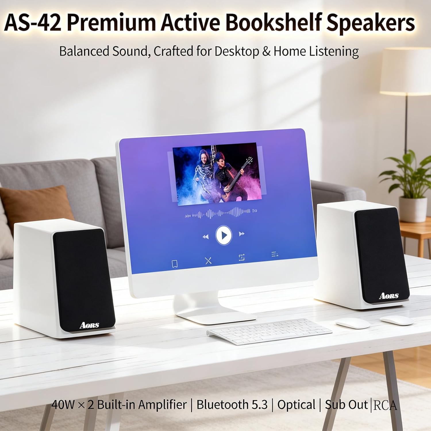AORS Active Bookshelf Speakers for TV & Desktop Powered Stereo Bluetooth 5.3 Speaker with Optical & RCA Inputs