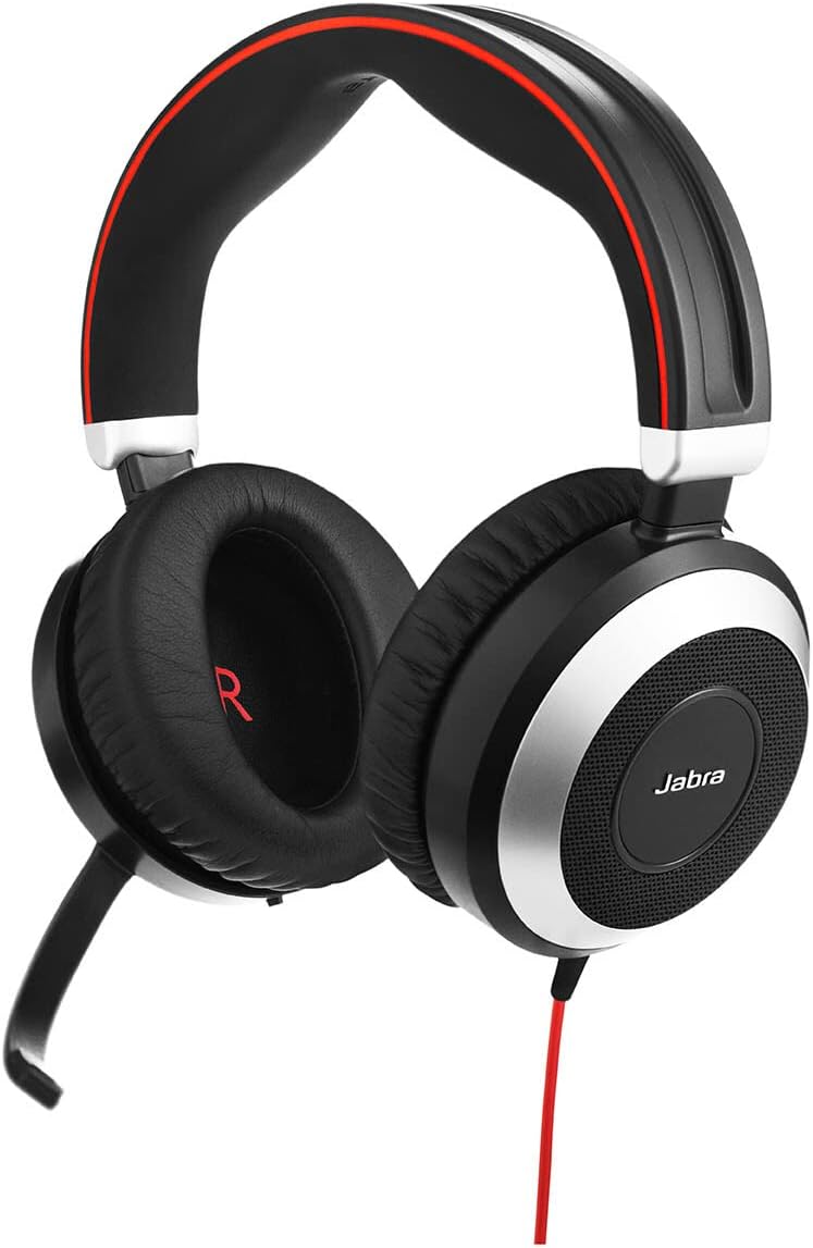 Jabra Evolve 80 MS Wired Stereo Over-Ear Headphones - Microsoft Teams Optimized Headphones with Active Noise Cancelling - USB-C Cable and 3.5mm Jack Connections - Black