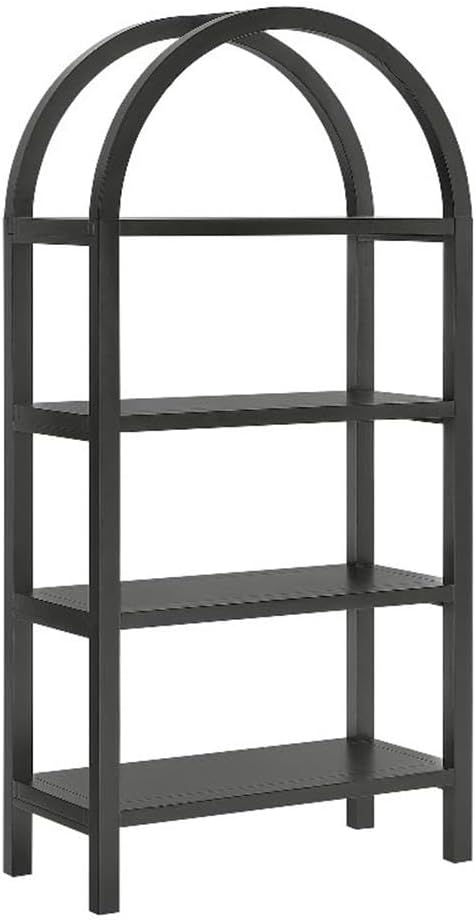 Modway Vexley 60 Inch Arched Bookshelf in Black – Modern Pine and Acacia Open Display Bookcase for Living Room, Office, Reading Nook