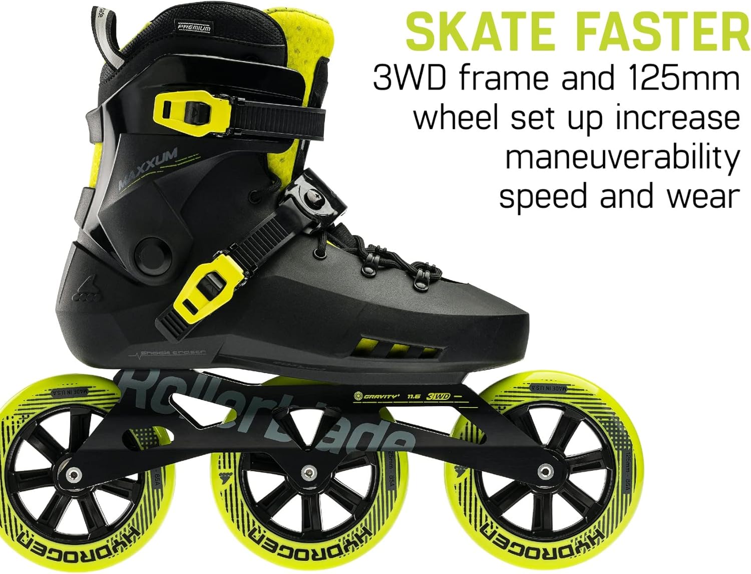 Rollerblade Maxxum 125 Unisex Adult Urban Inline Skate, Black and Lime, Performance Inline Skates