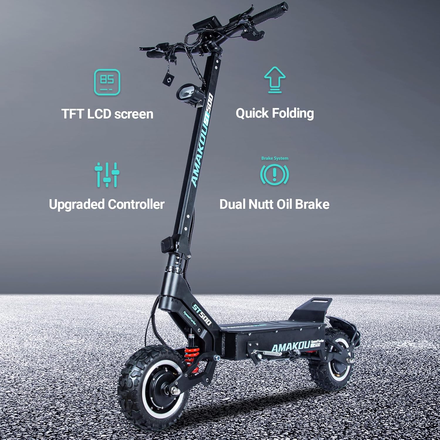 ST500 Electric Scooter Adults - 4500W Dual Motors Top Speed 65 MPH 62 Miles Range mit Off-Road Tires, Fast-Folding High-Performance & Comfort