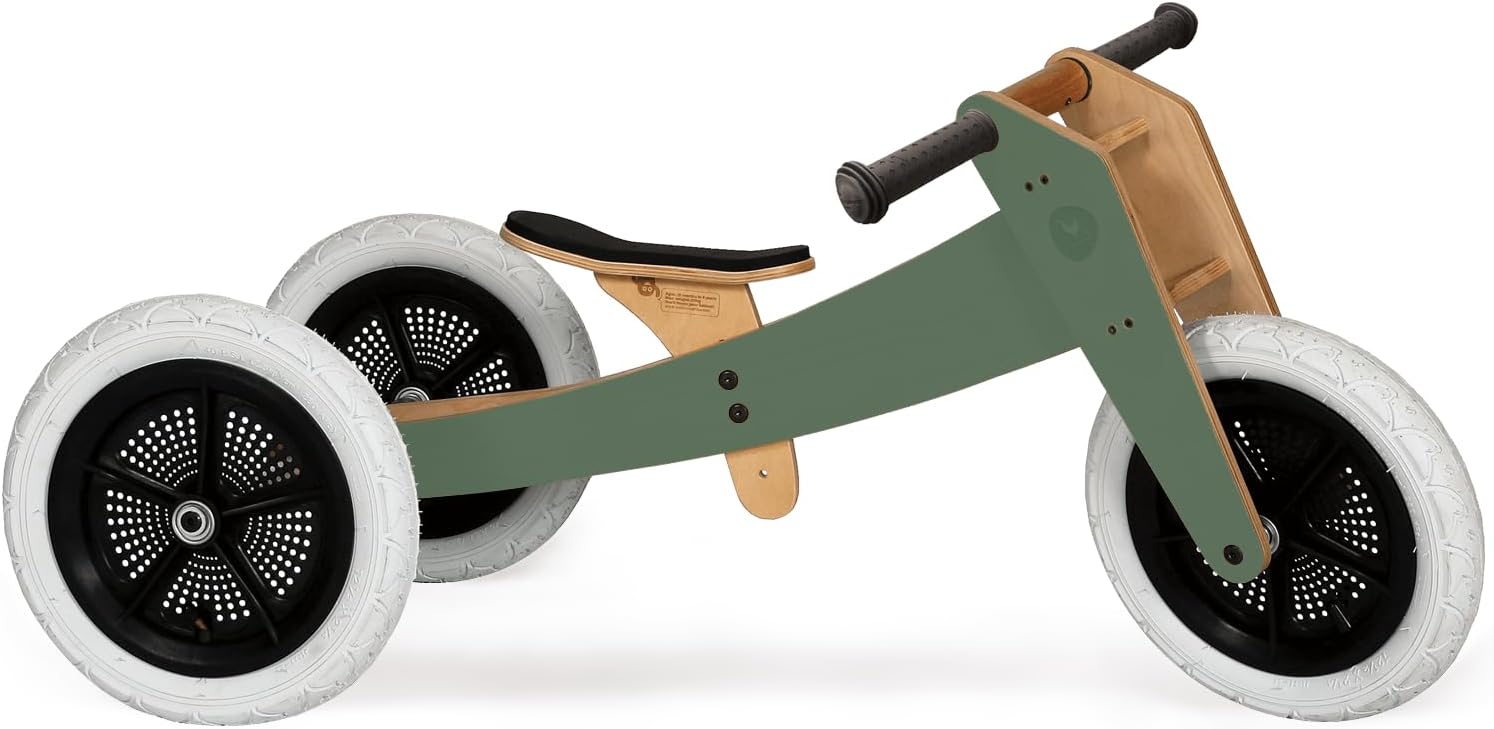 Wishbone Bike 3in1 Designer Wooden Balance Bike and Walker, Ages 1 to 5 Years (Pine Green 3in1)