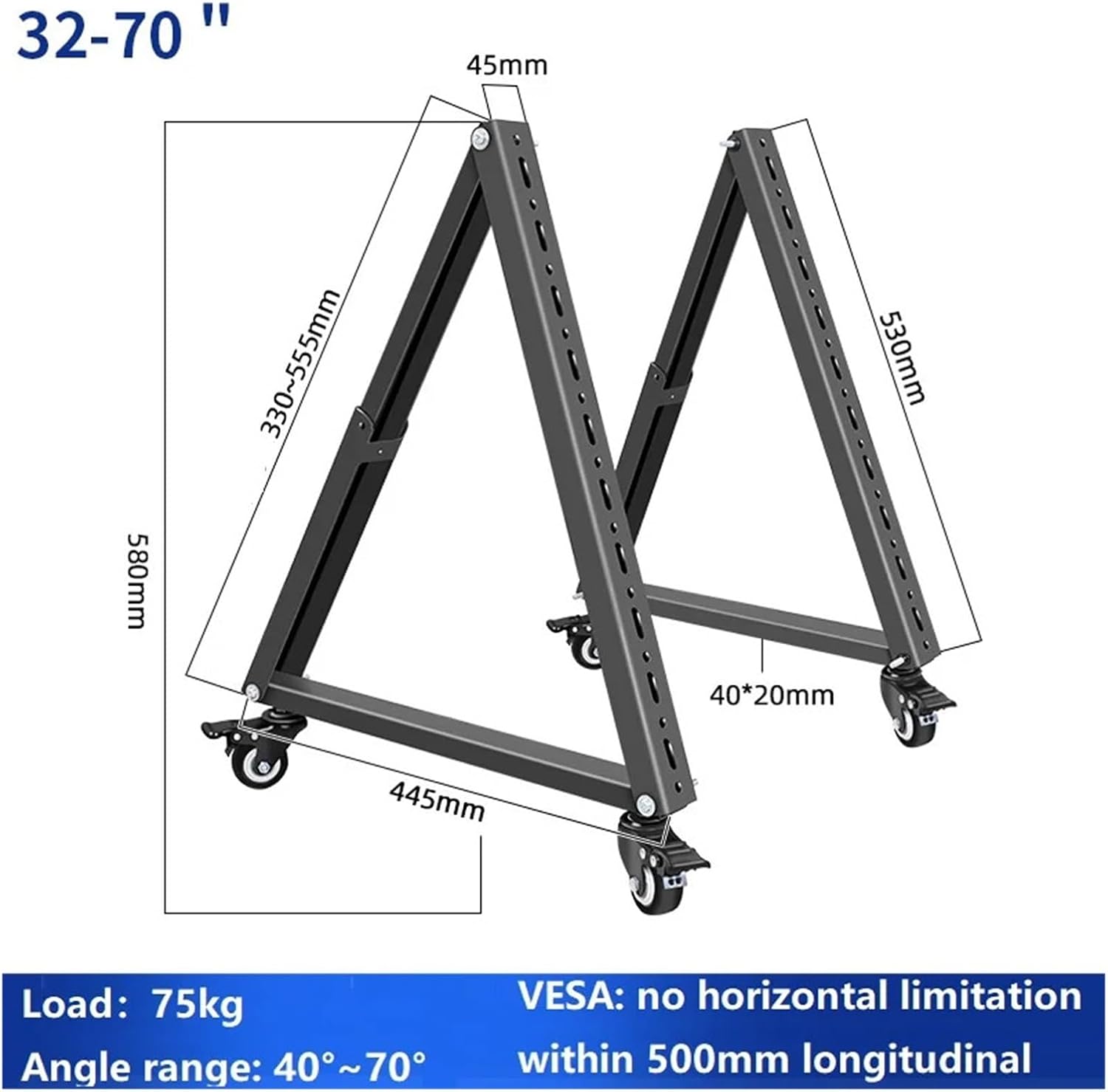 TV Cart Free Lift 32-70 Inch Rolling TV Stand Trolley Plasma Screen Support LED LCD Monitor Low Height Cart SC5100(Size:SC5100)