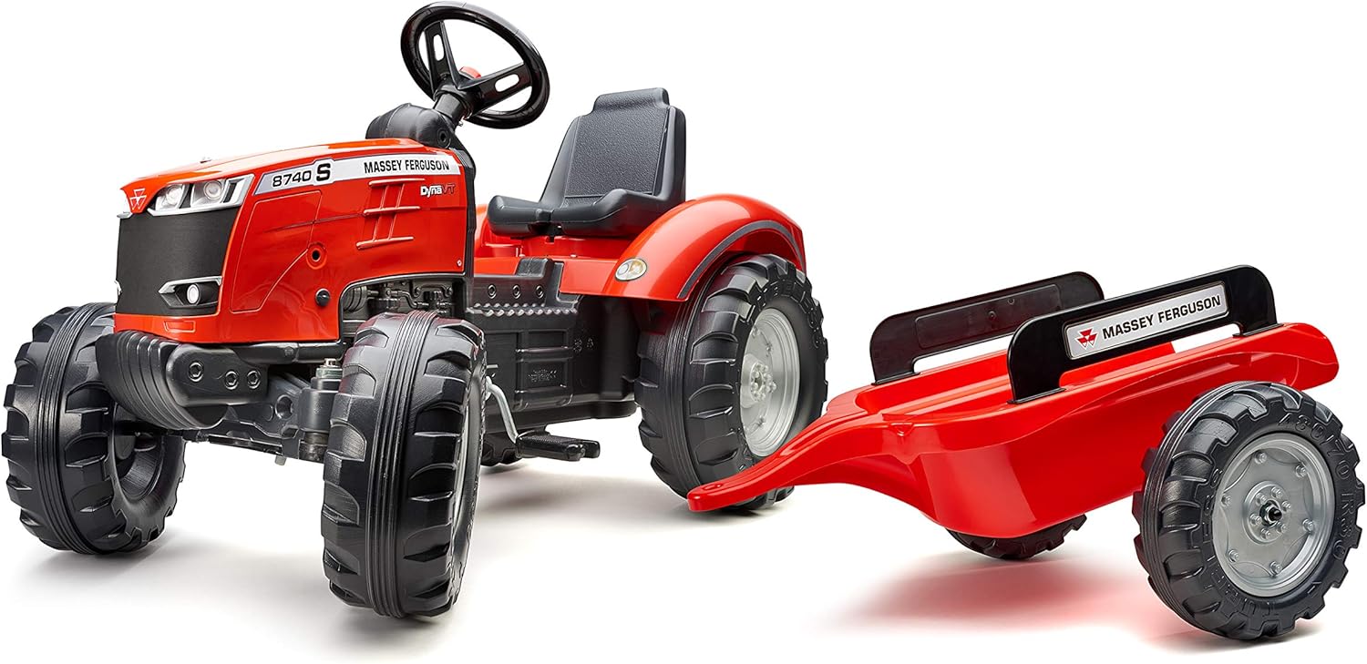 Falk Tracteur à pédales Massey Ferguson S8740 Rouge avec remorque Pedal Tractor and Trailer, Red, 4010AB