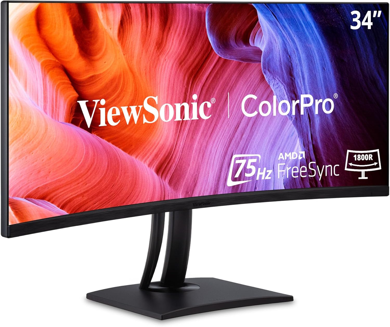 ViewSonic VP3456A 34 Inch Ultrawide QHD 1440p Curved Monitor with 100W USB C, Ethernet RJ45, FreeSync, USB Hub, 100% sRGB, 14-bit 3D LUT