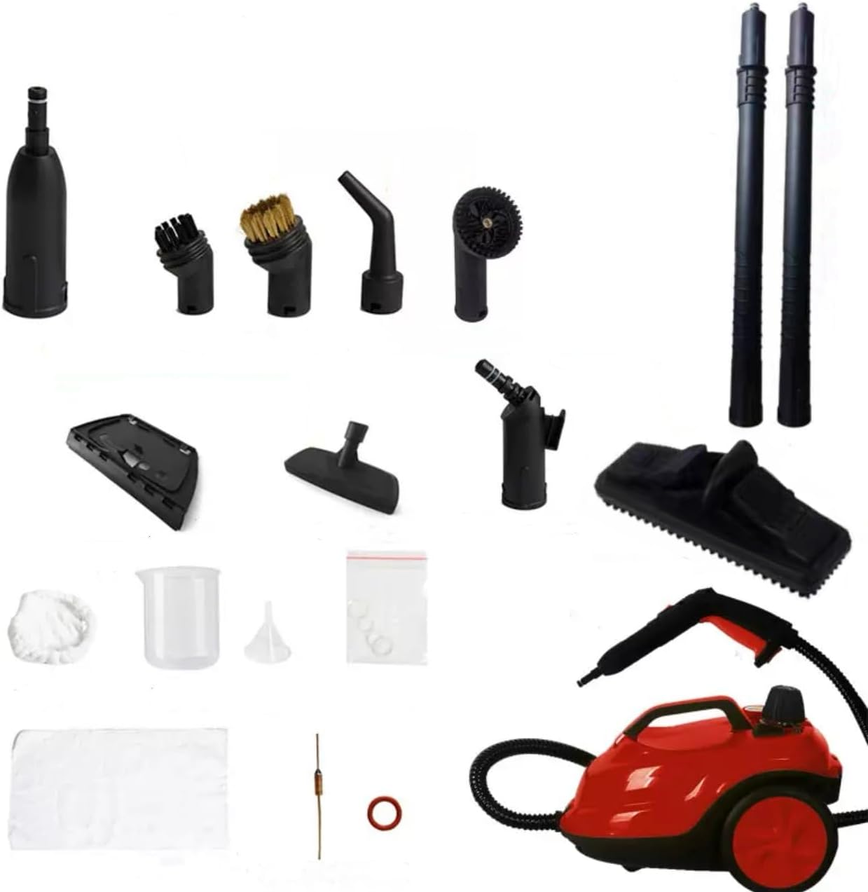 Heavy-Duty Steam Cleaner 1800W, Large Tank with 18 Accessories, High-Pressure Multi-Purpose Steamer for Floor, Grout, Upholstery, Car, and Kitchen Deep Cleaning (RED)