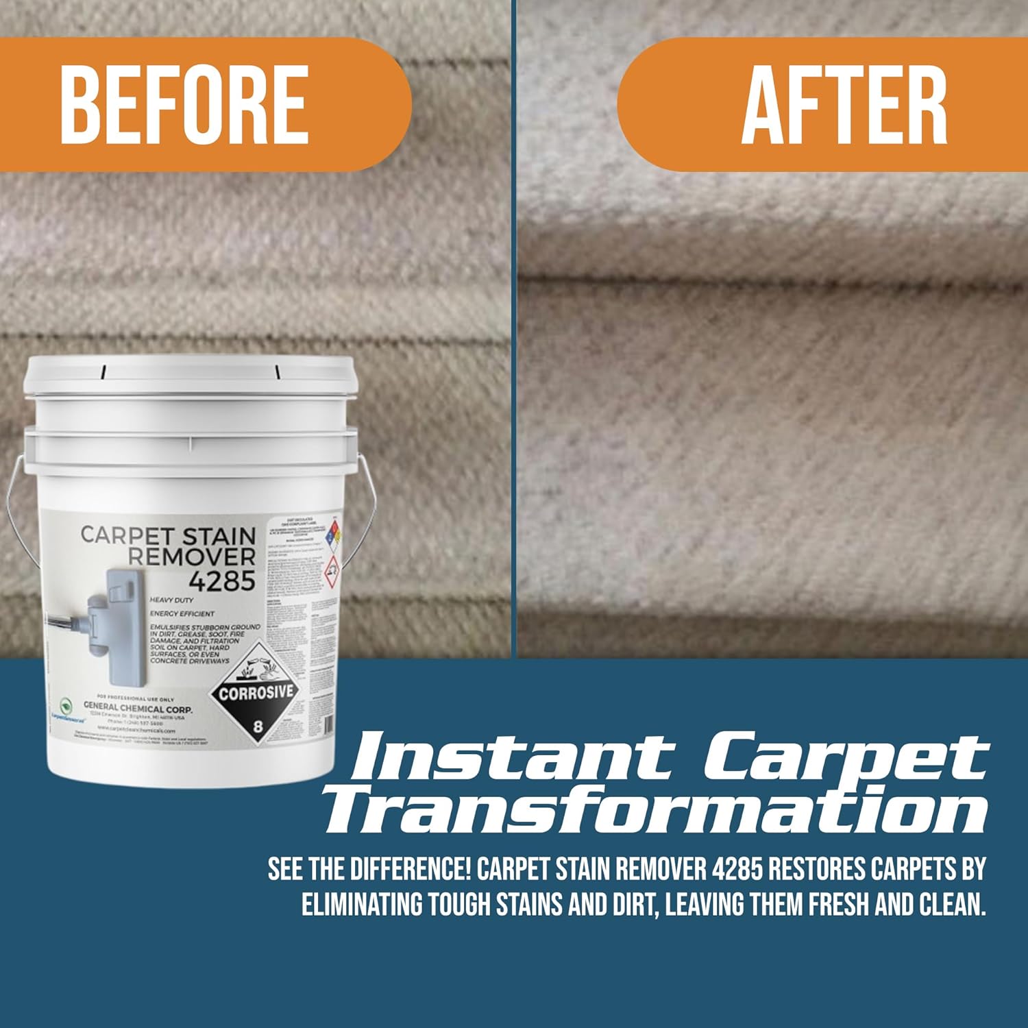 CarpetGeneral - Heavy Duty Carpet Stain Remover 4285 - Easy Clean and Professional Carpet Cleaner Products - Residential & Commercial Multi-Purpose Spot, Stain Pretreater & Precleaner - 1 Gallon Pail