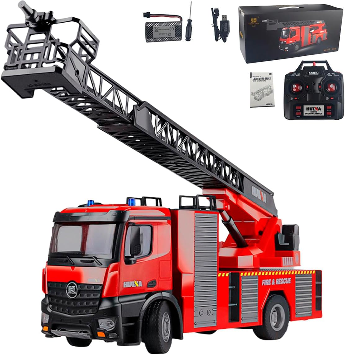 Ailejia RC Fire Engine Truck Toy with Lights, 2.4G Fire Truck Toy Remote Control Siren Sound,Working Water Spray and Rotating Rescue Ladder Best Gift Toy for Boys Girls
