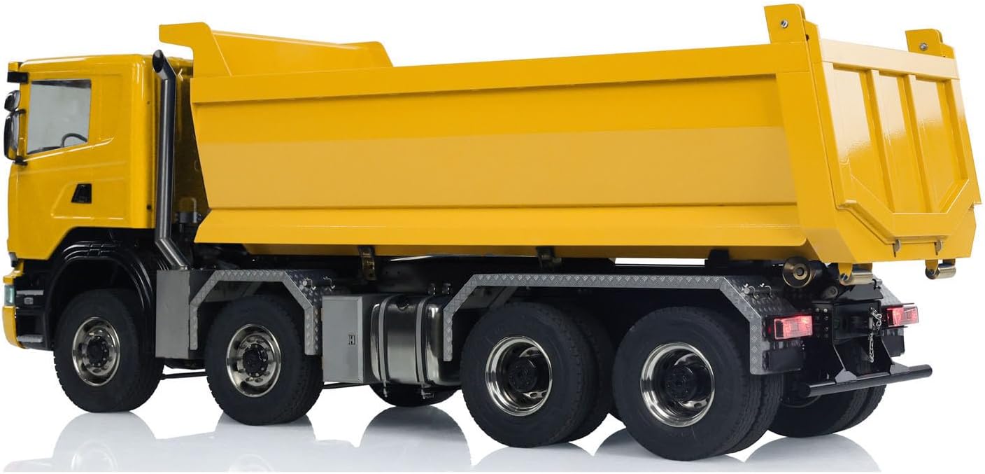 1/14 8x8 RC Hydraulic Full Dump Truck Roll-Off Dumper Car Differential Lock Axles Remote Controller and Receiver for Adult Hobby(Yellow)