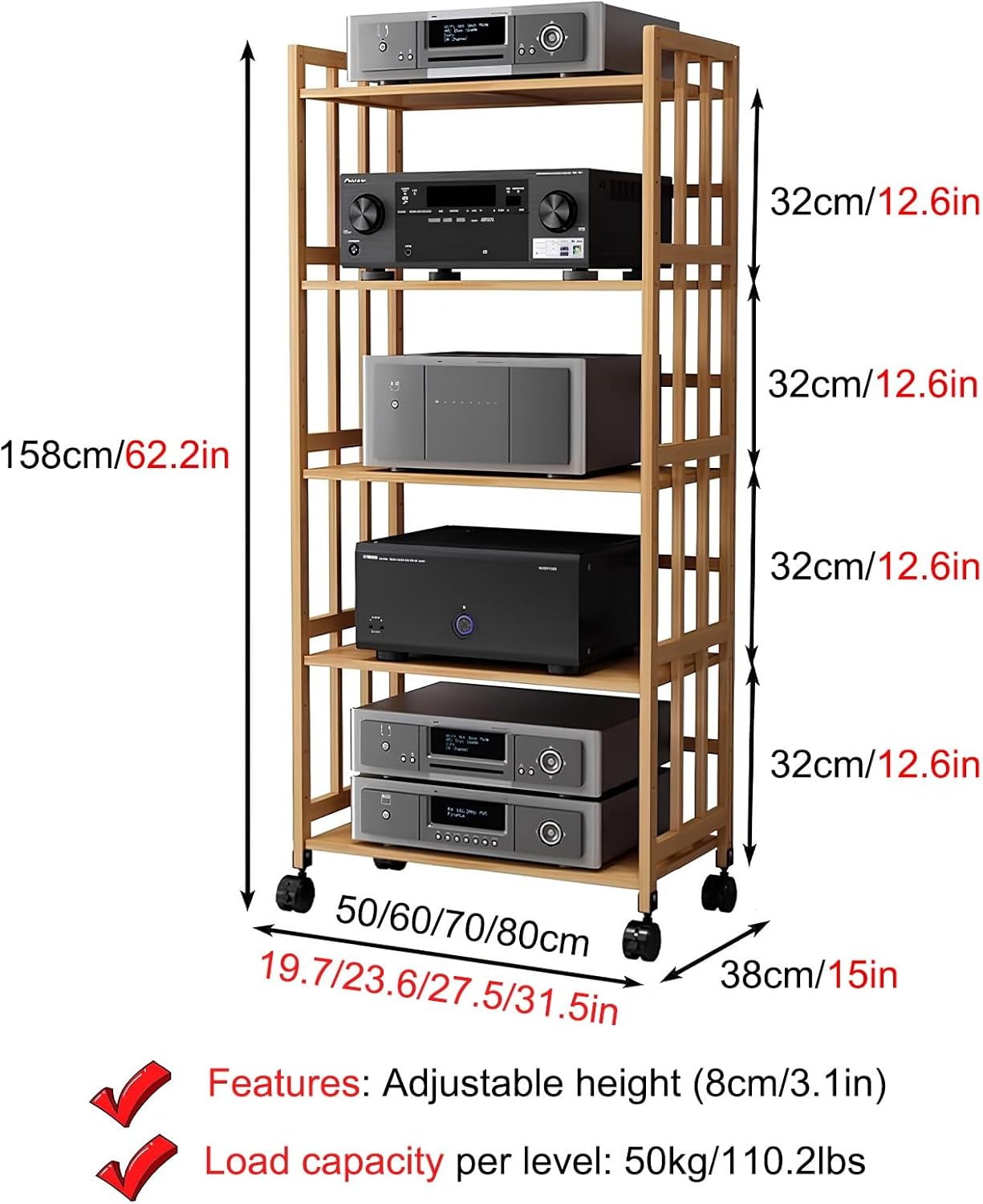 ZCSL 5 Tier Stereo Cabinet with Adjustable Shelf