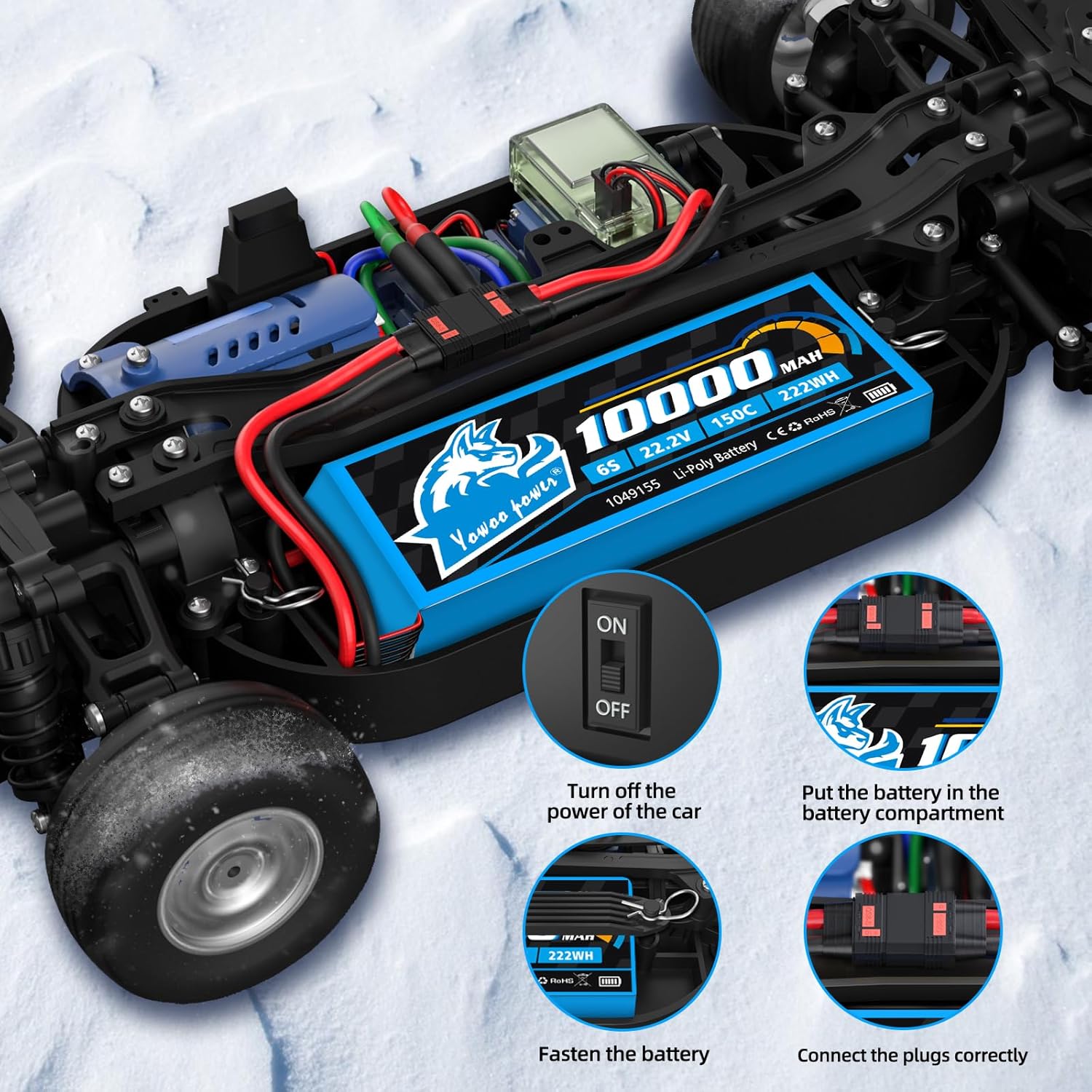 Yowoo 2 Packs 6S 10000mAh 22.2V 150C Graphene LiPo Battery with QS8 Connector and Metal Plates for RC Car Truck Tank Boat Racing Models