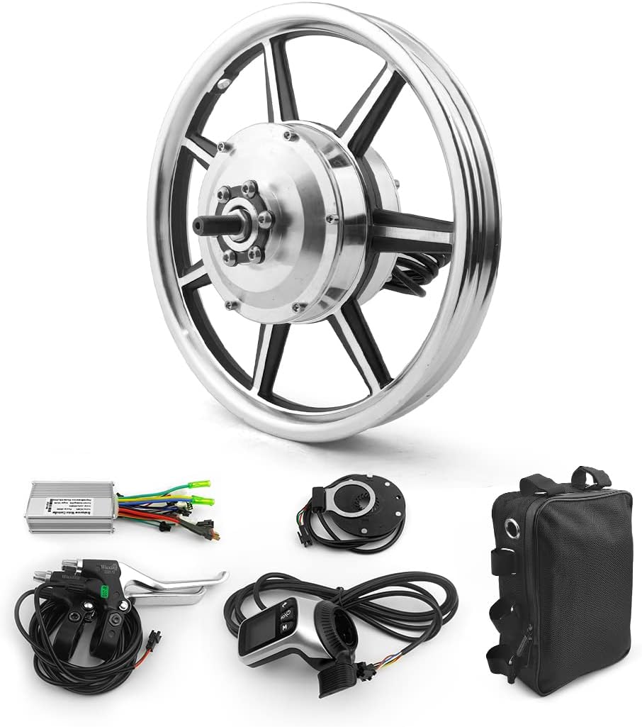 14 Inch 350W Brushless Geared Hub Motor Front Drive Wheel with Screen Thumb Throttle for Scooter Small Bike Bicycle