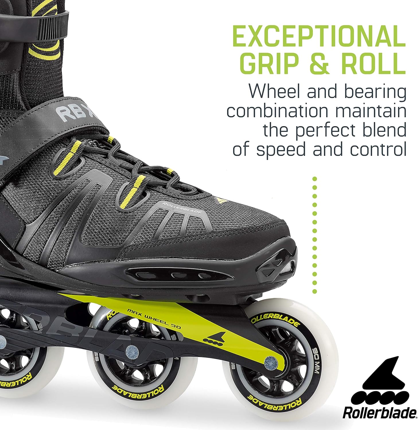 Rollerblade RB XL Men's Adult Fitness Inline Skate, Black and Lime, High Performance Inline Skates