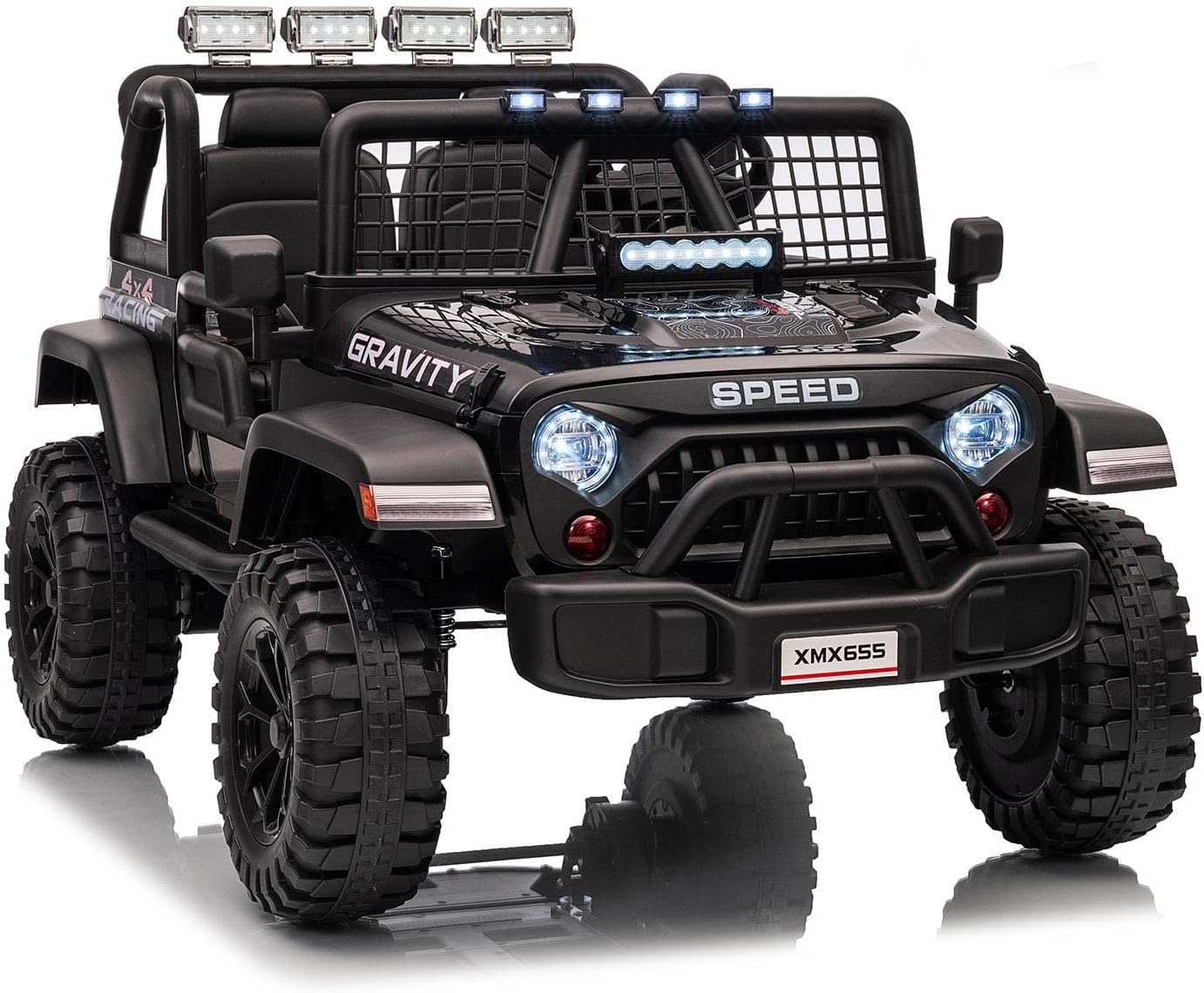 24V Ride on Car for Kids, 2 Seater Electric Truck with Parent Remote Control, Spring Suspension, 2 Speeds, LED Headlight & Music Player, Kids Electric Vehicle for Aged 3-8 Years, Black