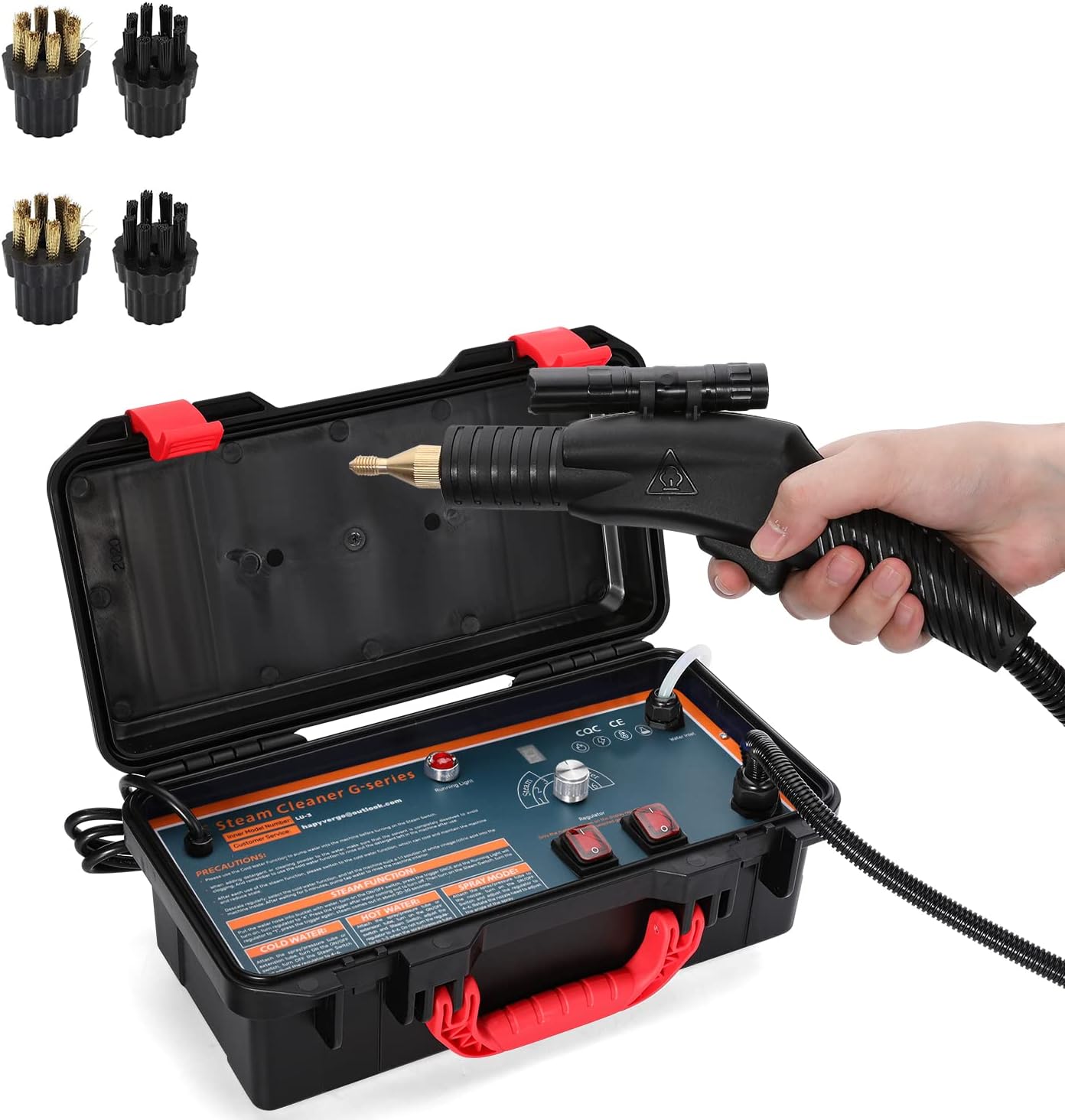 Hapyvergo 1700W Pressure Steam Cleaner G-series *1, Extra 2 Nylon Brush, 2 Brass Brush