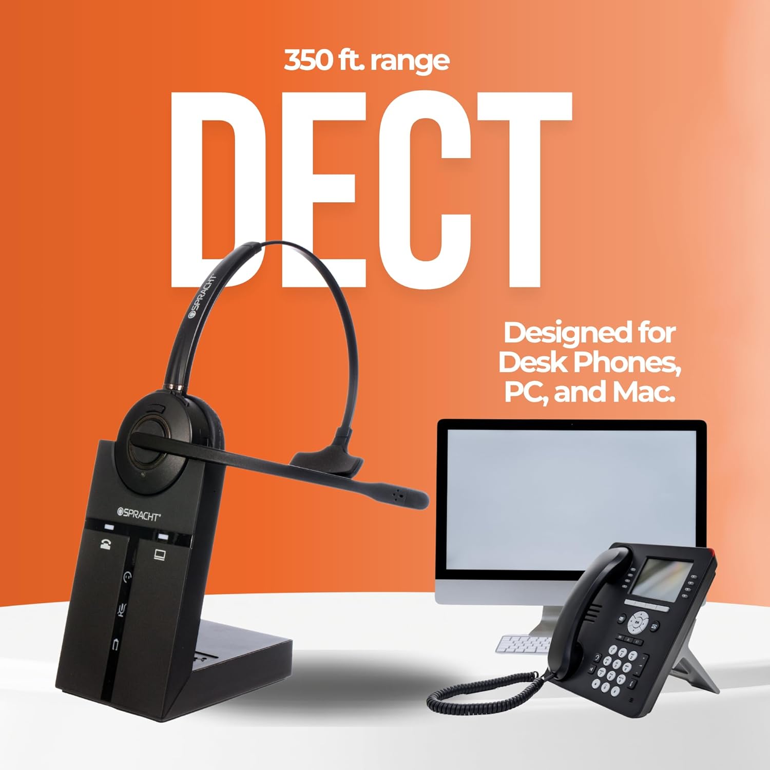 Spracht Wireless Headset | Single Ear USB/DECT Combo Headset with Mic - Noise Cancelling Headphones | Compatible with Desk Phone, PC, and Mac Computer via USB HS-2020