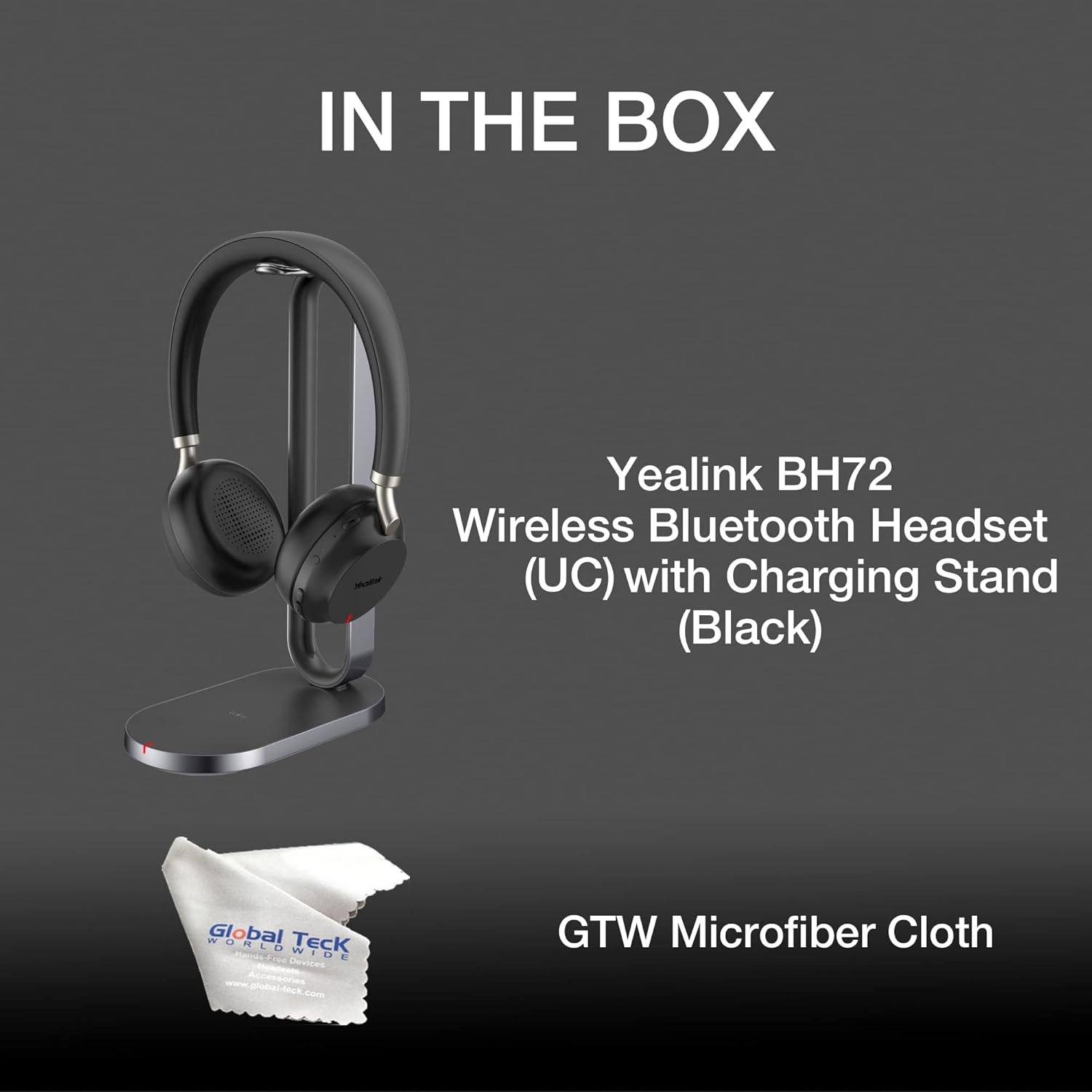 Global Teck Worldwide Yealink BH72 Wireless Bluetooth Stereo Headphones w/Mic, 35-Hour Battery, Wireless Charging, Work from Home Office - Zoom, Meet, Webex, Calls, Noise Cancellation Mic, GTW Cloth