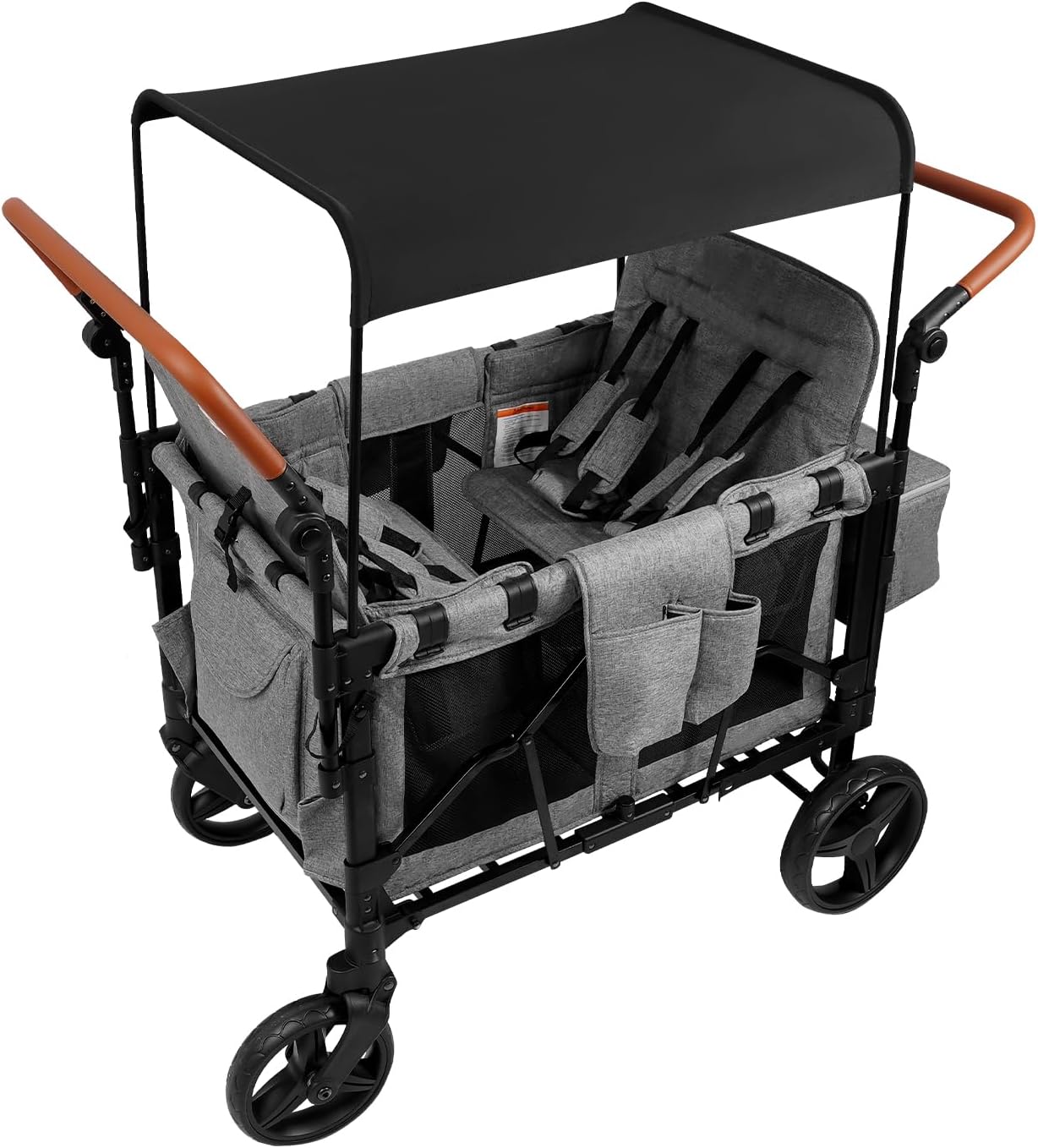 Black Oxford Cloth Foldable Stroller Wagon, Wagon for Kids, 5-Point Harness & Adjustable Canopy - All-Terrain, 66lbs/Seat Capacity, Friendly Baking Paint