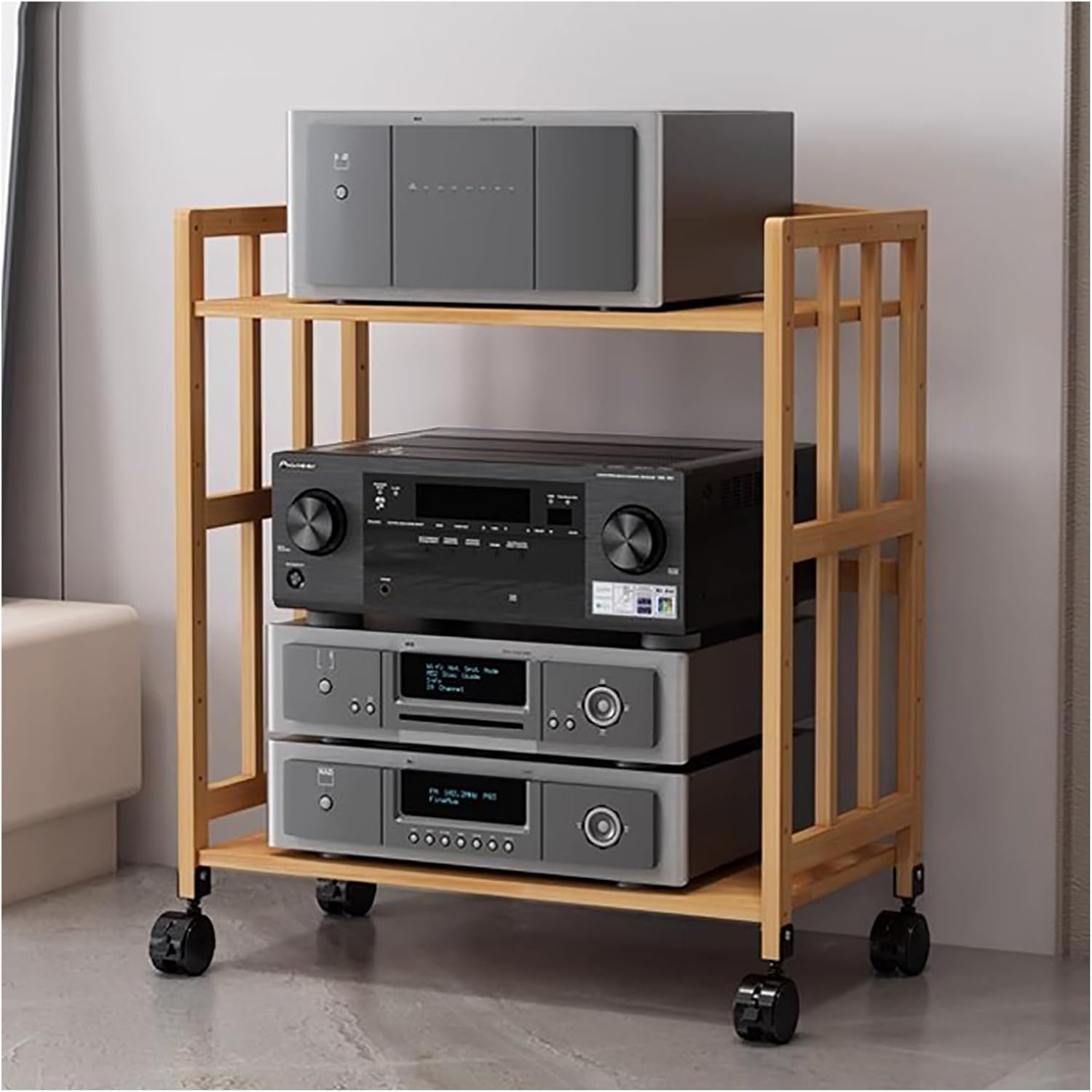 KOMFGT 2 3 4 5 Tier Stereo Rack System Cabinet with Height-Adjustable Shelf & Wheels
