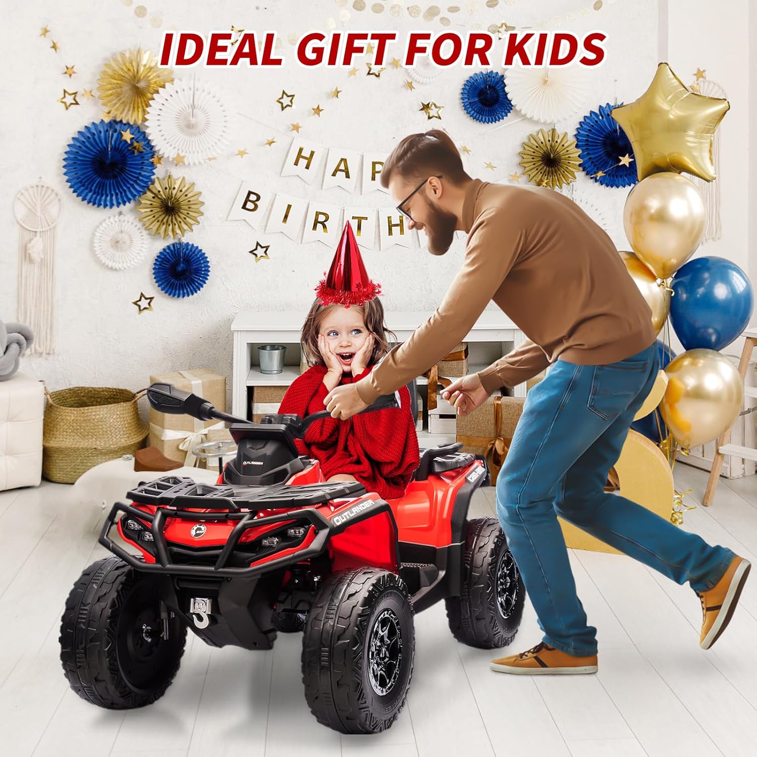 Heavy Duty 24v Kids ATV, 800w 4 Wheeler Quad Car Toy, Electric ATV 5Mph,110LBS Load,Off Road Big Treaded Tires,LED Headlights,Radio, Ride on Big Wheel Iron Frame PP Body 2 Seats