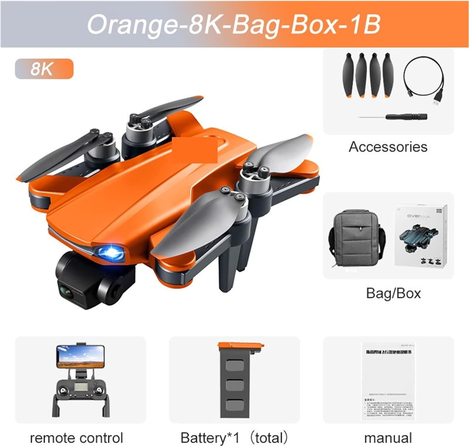 Drone Drone 8K Dual Camera Profesional GPS Drones with 3 Axis Brushless Rc Helicopter 5G WiFi FPV Drones Quadcopter Toy One Key Take Off/Landing (Color : Black 8K Max Bag 3B Size : 1) (Orange 8k 2b 1)