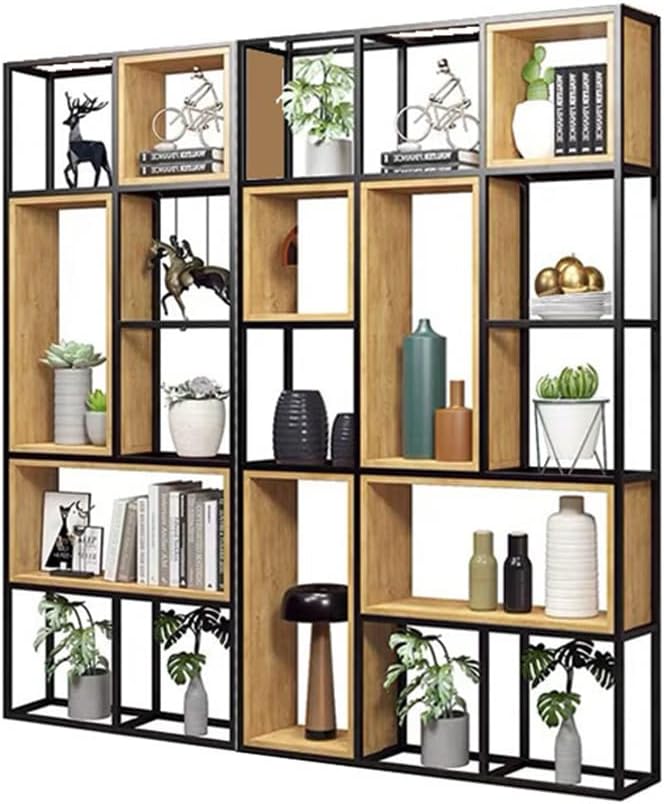 LITFAD Bookcase Industrial Style Open Back Bookshelf Lattice Shelving Wood Floor Bookshelf for Home Study Room Office - 78.7