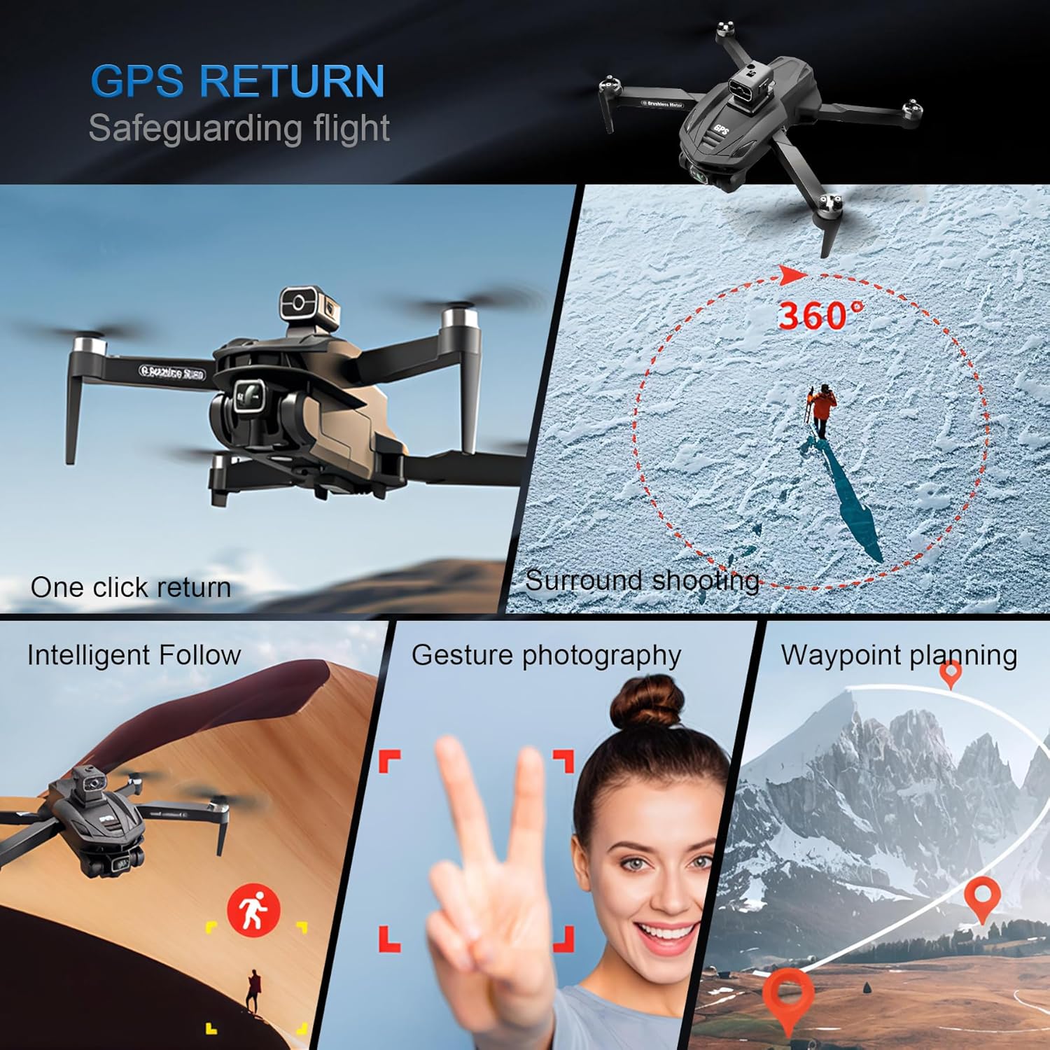 V168 4K UHD Drone with GPS Return, 90° Adjustable Camera, 5G HD Transmission, 30 Min Flight, 3000M Range, Obstacle Avoidance, Brushless Motor, Follow Me & Waypoint Fly