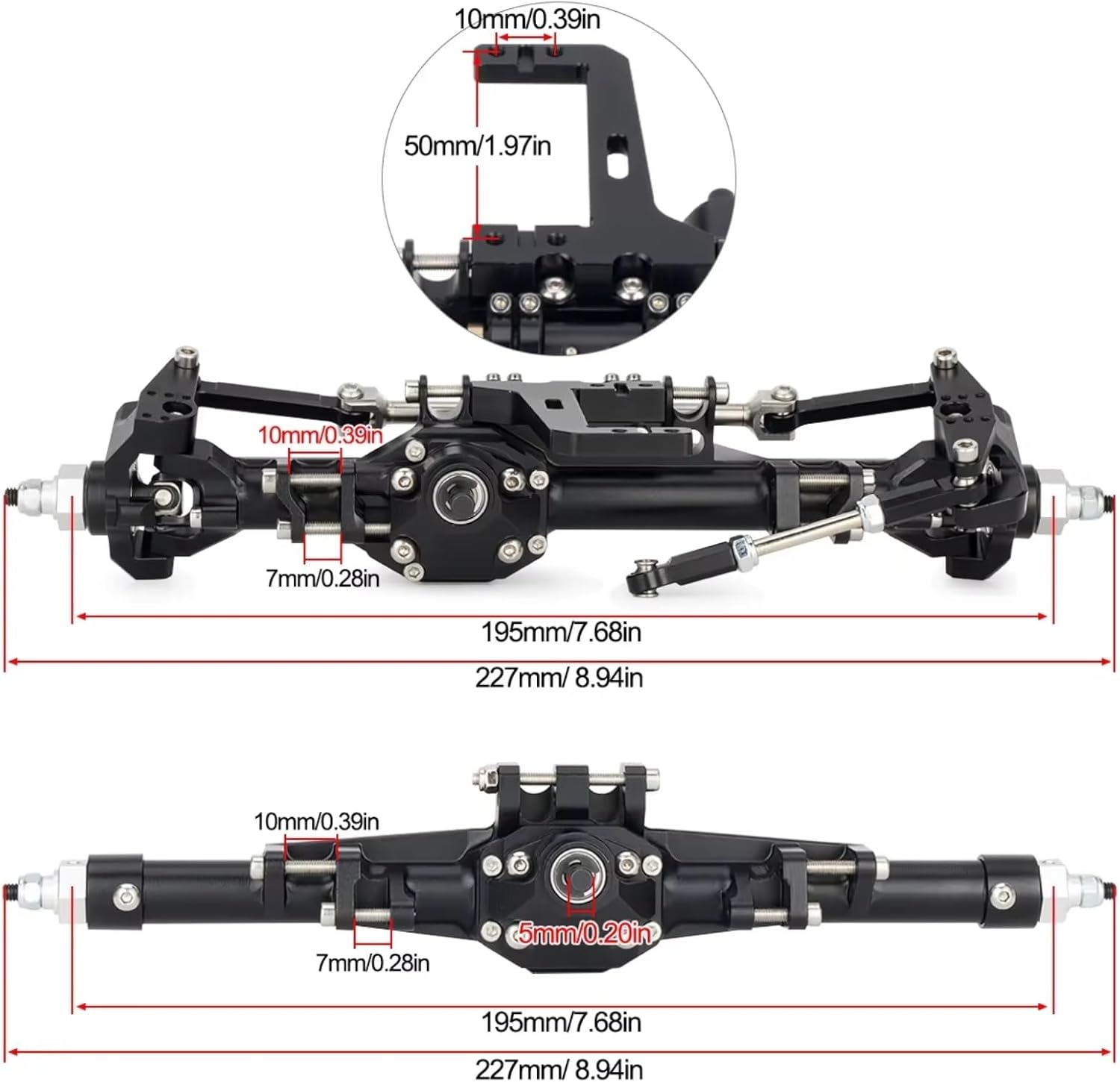 RC Axle Models For Vanquish H10 1/10 CNC Aluminum Front Rear Straight Axle Set RC Crawler Upgrade Parts Model Accessory Assemble Reapir(Black,1set)