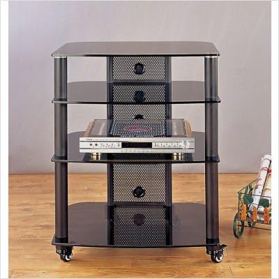NGR Series Audio Video Rack in Black w Clear Glass Shelves