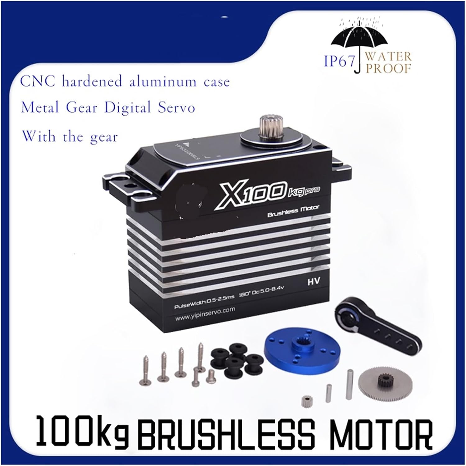 High Torque high Voltage servo 100KG CNC Aluminum Shell Metal Gear brushless Waterproof 1/6 Scale Giant Motor