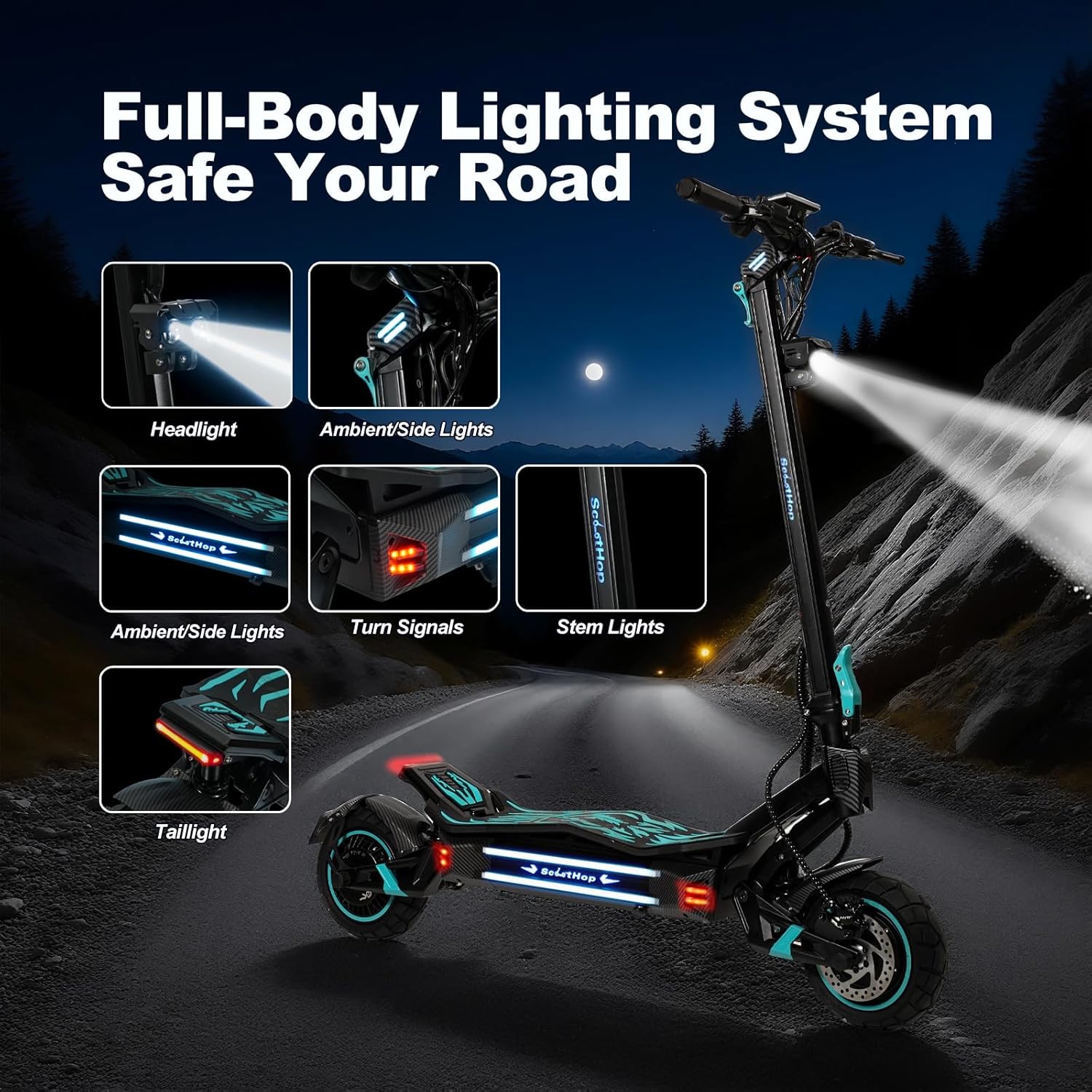 Off-Road Electric Scooter for Adults, E Scooter, Dual 1000W/1200W Motors, 10