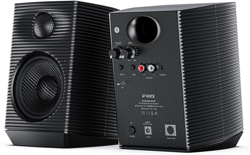 FiiO SP3 Powered HiFi Active Desktop Speakers - 80W Stereo Computer Speakers and Home Music Sound System with AUX Audio/RCA, 2-Way (Black)