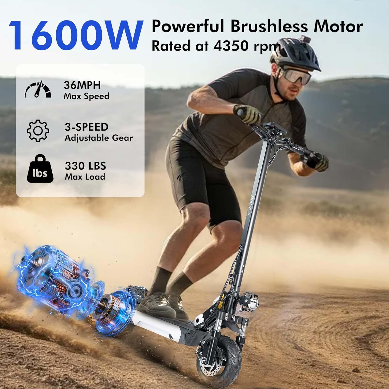 Off Road Electric Scooter Adults,1600W E Scooter, 36MPH Top Speed, 40 Miles Long Range, 10