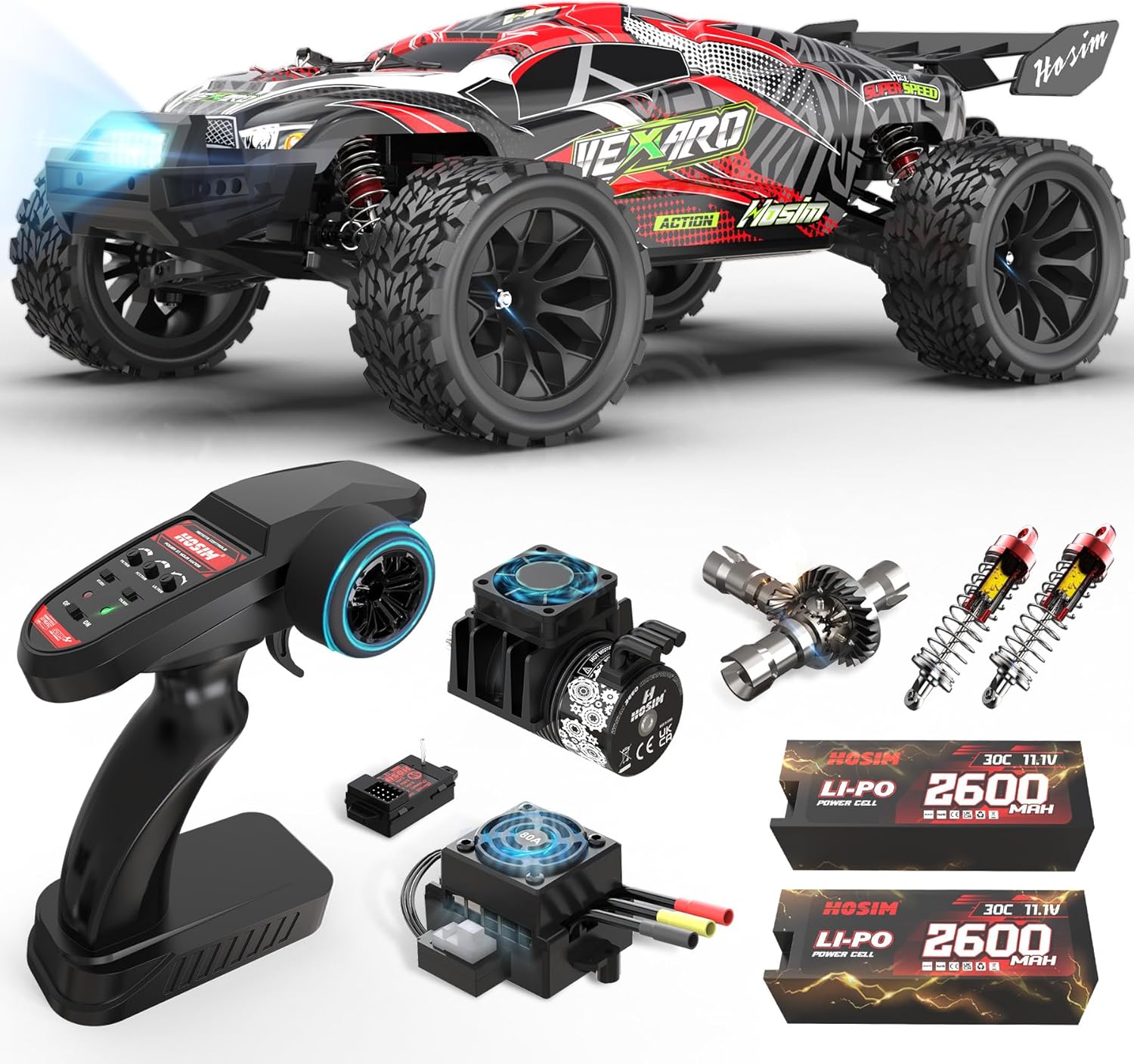 Hosim Mini 1:8 Brushless RC Cars for Adults Fast 50MPH, VEXARO High Speed 4X4 RC Trucks, All Terrain Remote Control Car Waterproof RC Truggy Off Road Hobby Large Monster Truck with 3S Battery