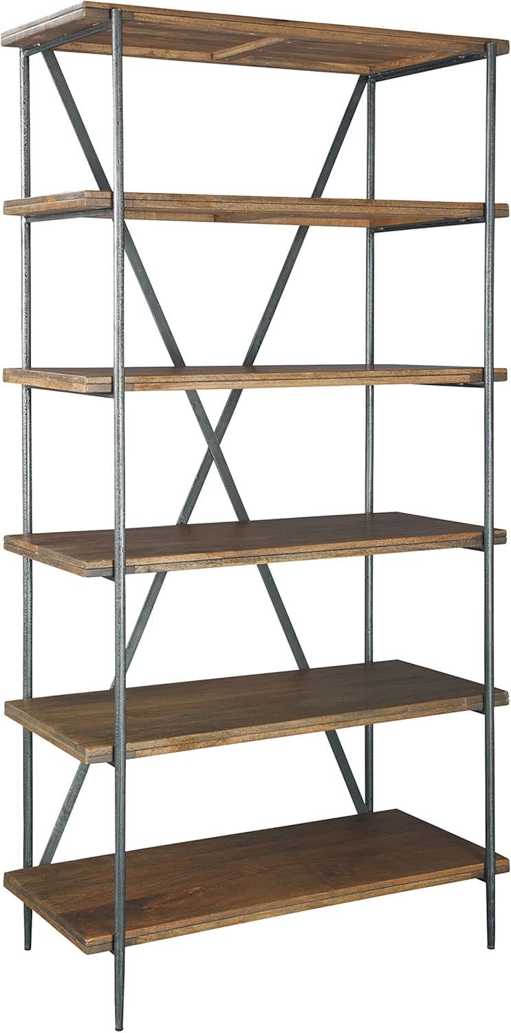 Hekman Furniture Bedford Park Open Shelving – 5-Tier Industrial Bookcase with Wood Slab Shelves, Forged Iron Frame, Rustic Bookshelf for Living Room, Home Office, Decorative Display Storage