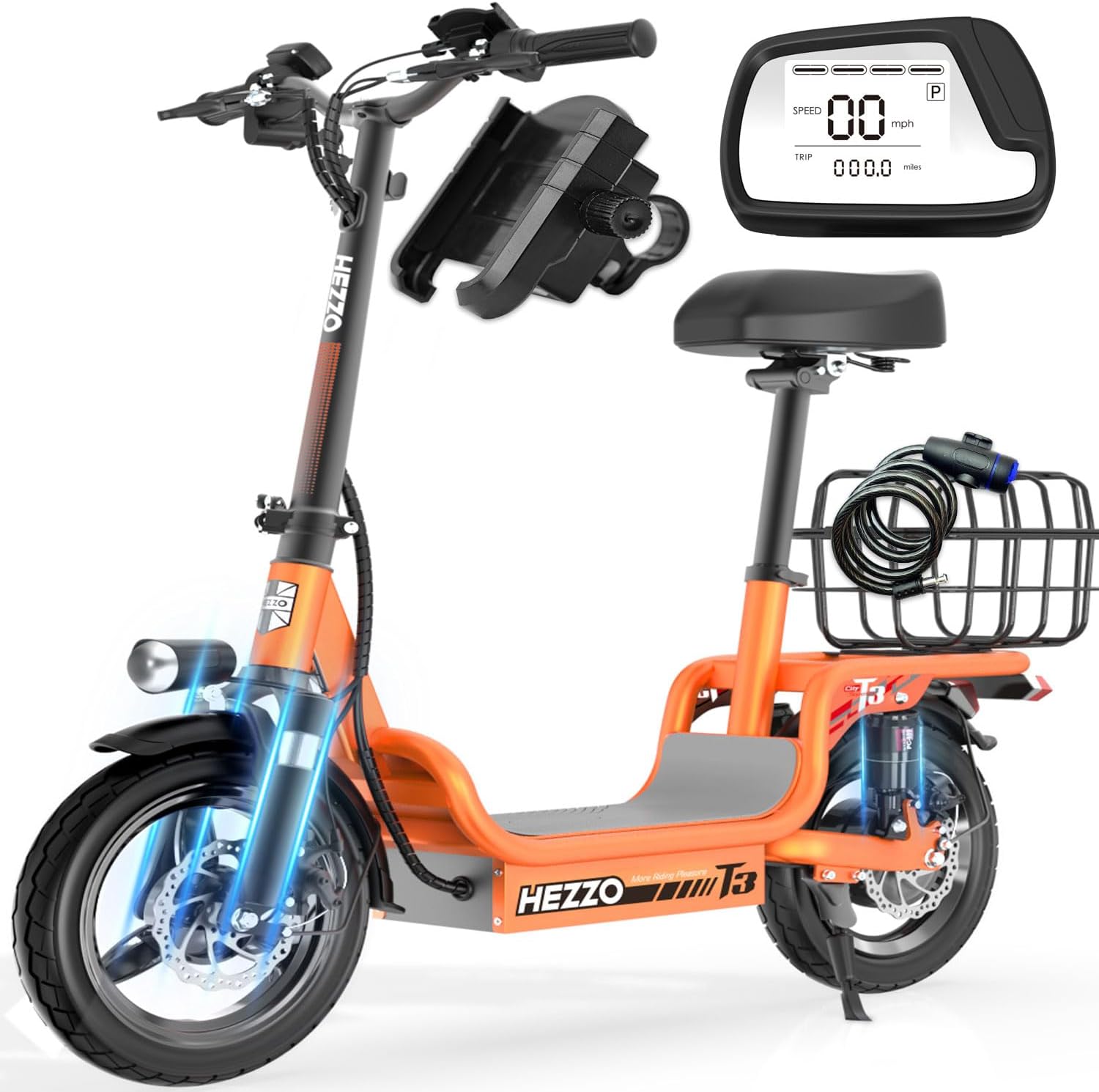 Electric Scooter for Adults Teens, Heavy Duty Escooter with Seat – 500 LBS Capacity, 25MPH, 30-Mile Range, 720W Motor, Dual Suspension E Scooter, Foldable Powered Mobility Scooter with Basket